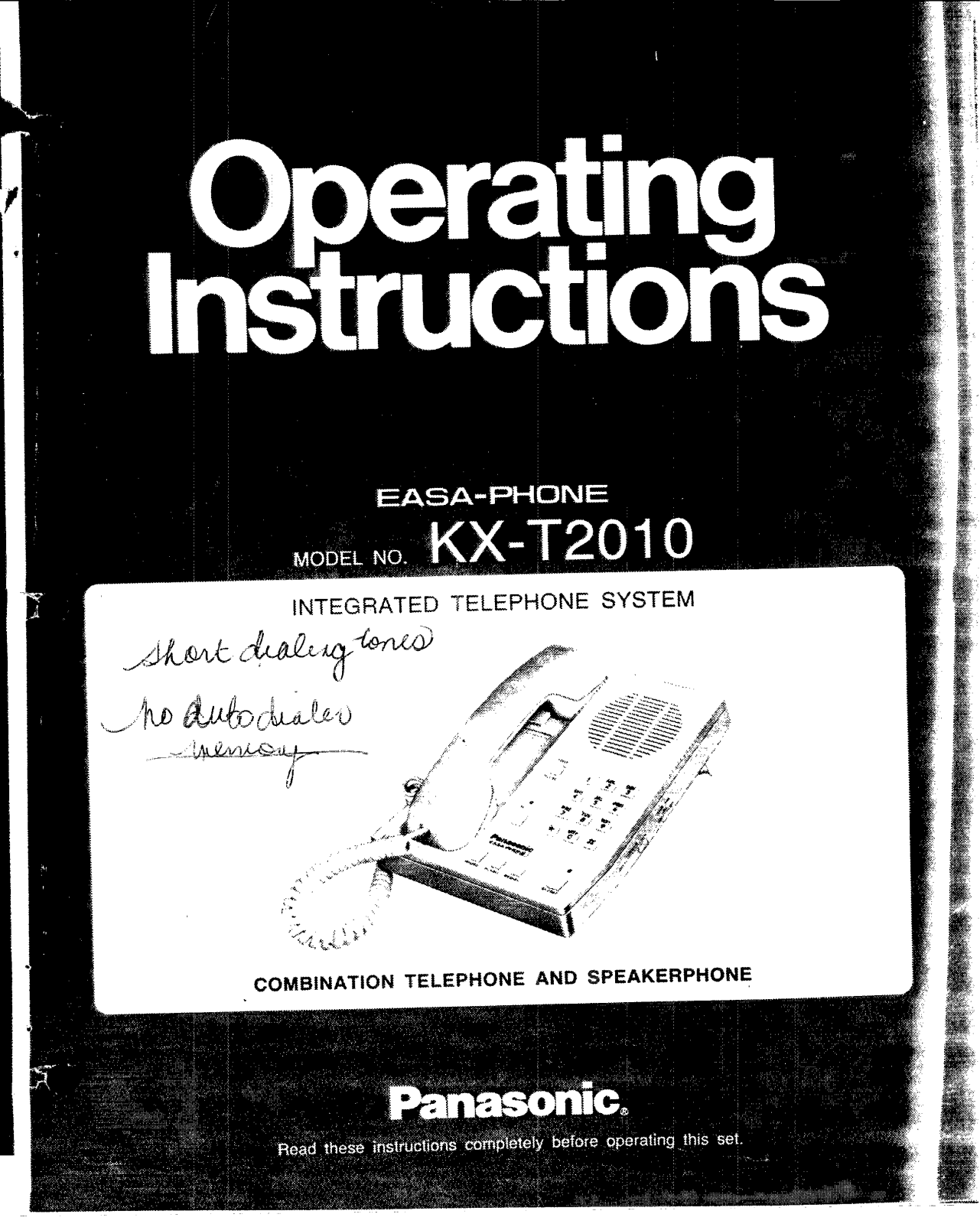 Panasonic kx-t2010 Operation Manual