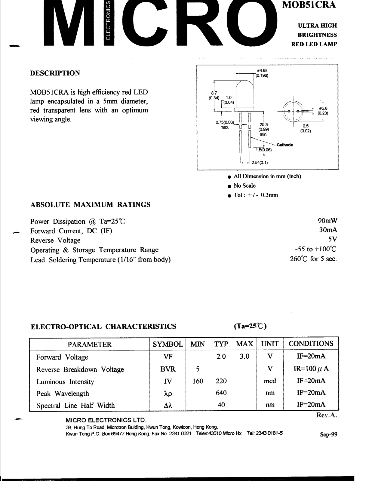 MICRO MOB51CRA Datasheet