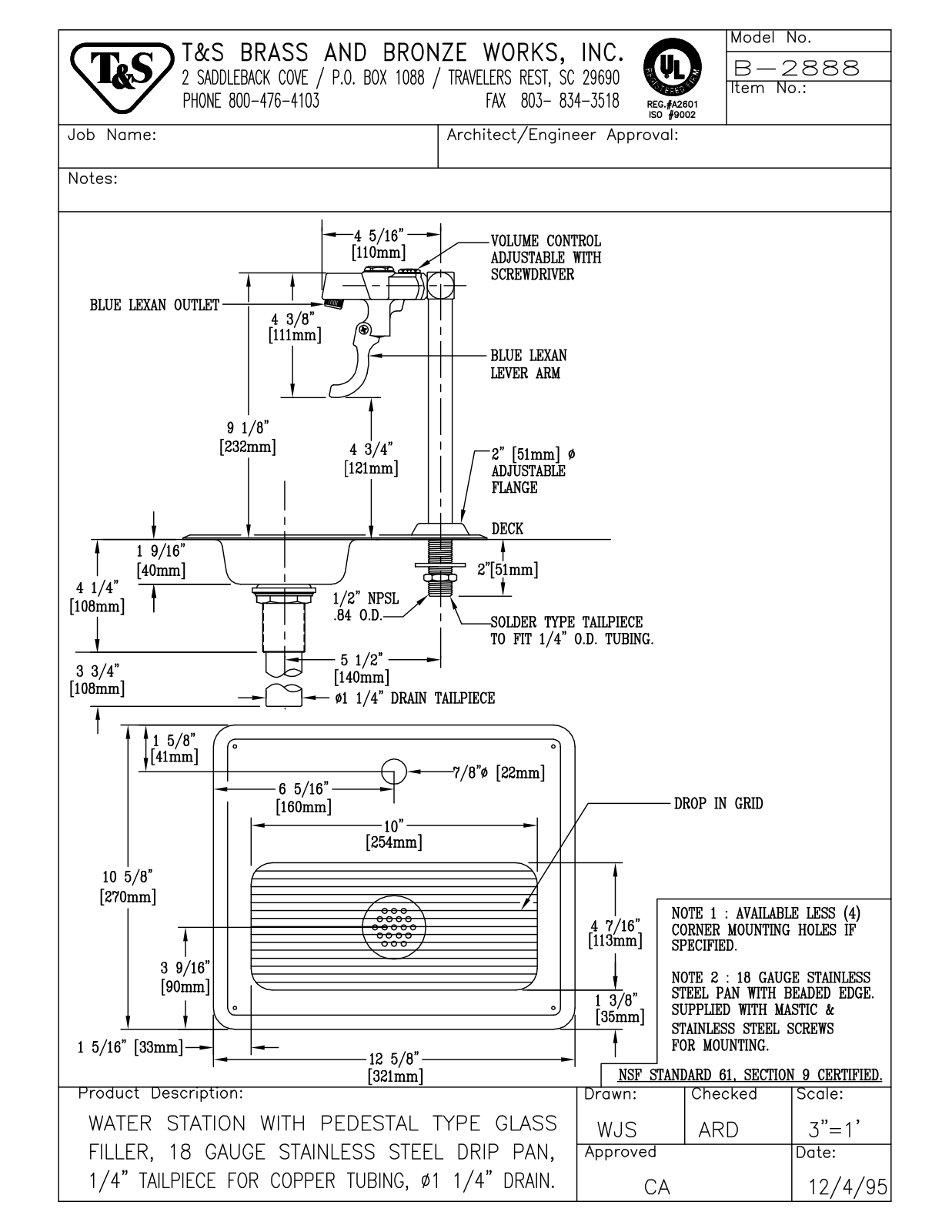 T & S Brass & Bronze Works B-2888 General Manual