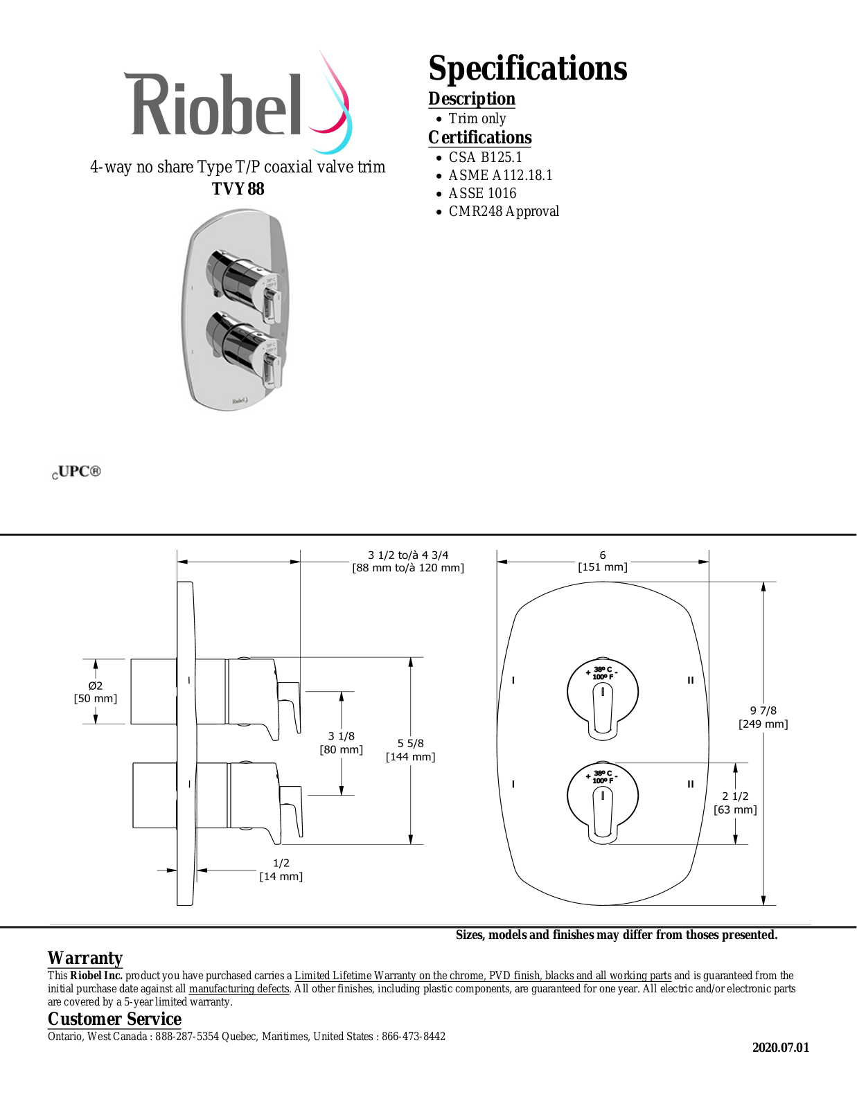 Riobel TVY88C Specifications - ManualMachine.com