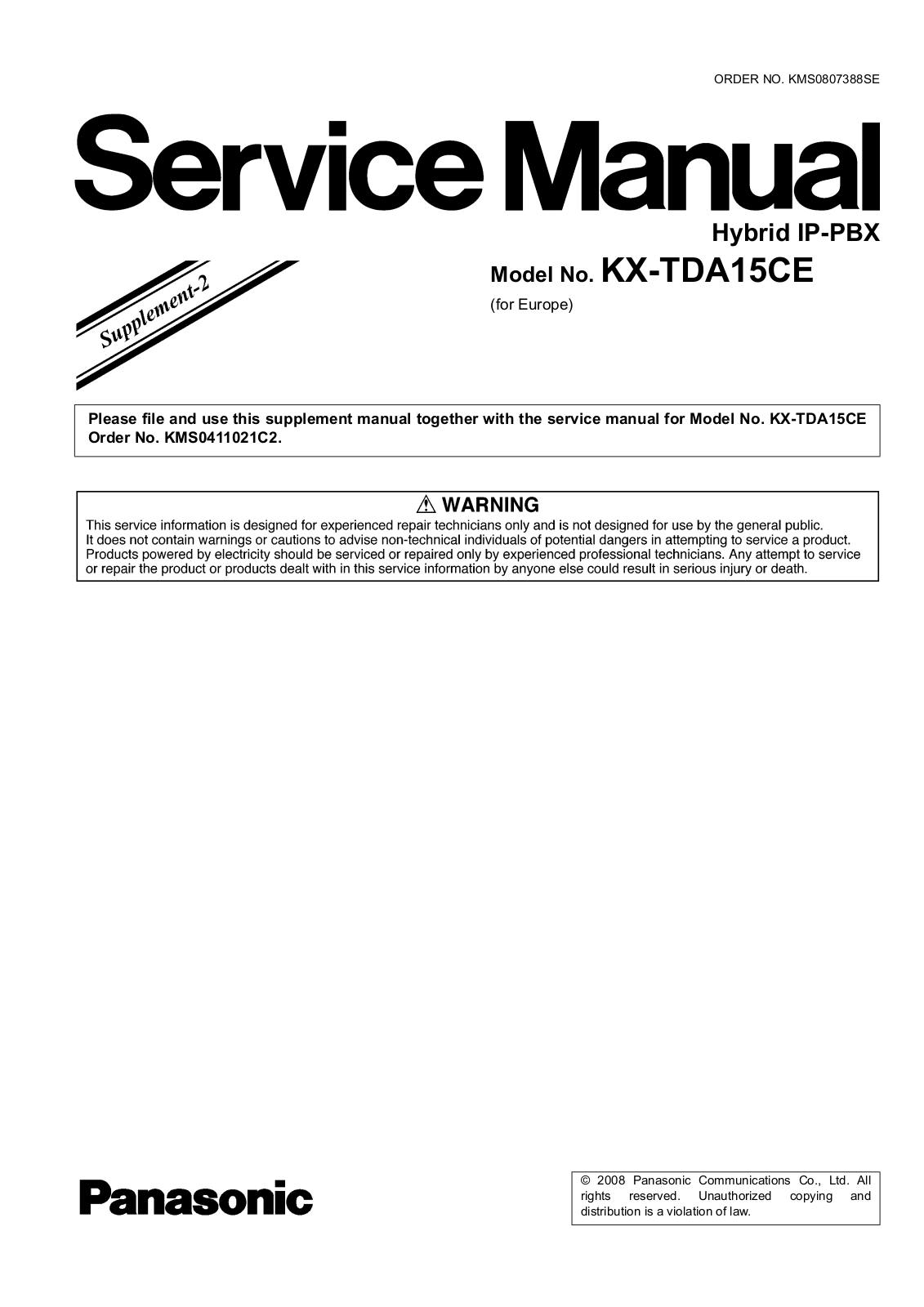 panasonic tda15ce_sup2 Datasheet - ManualMachine.com