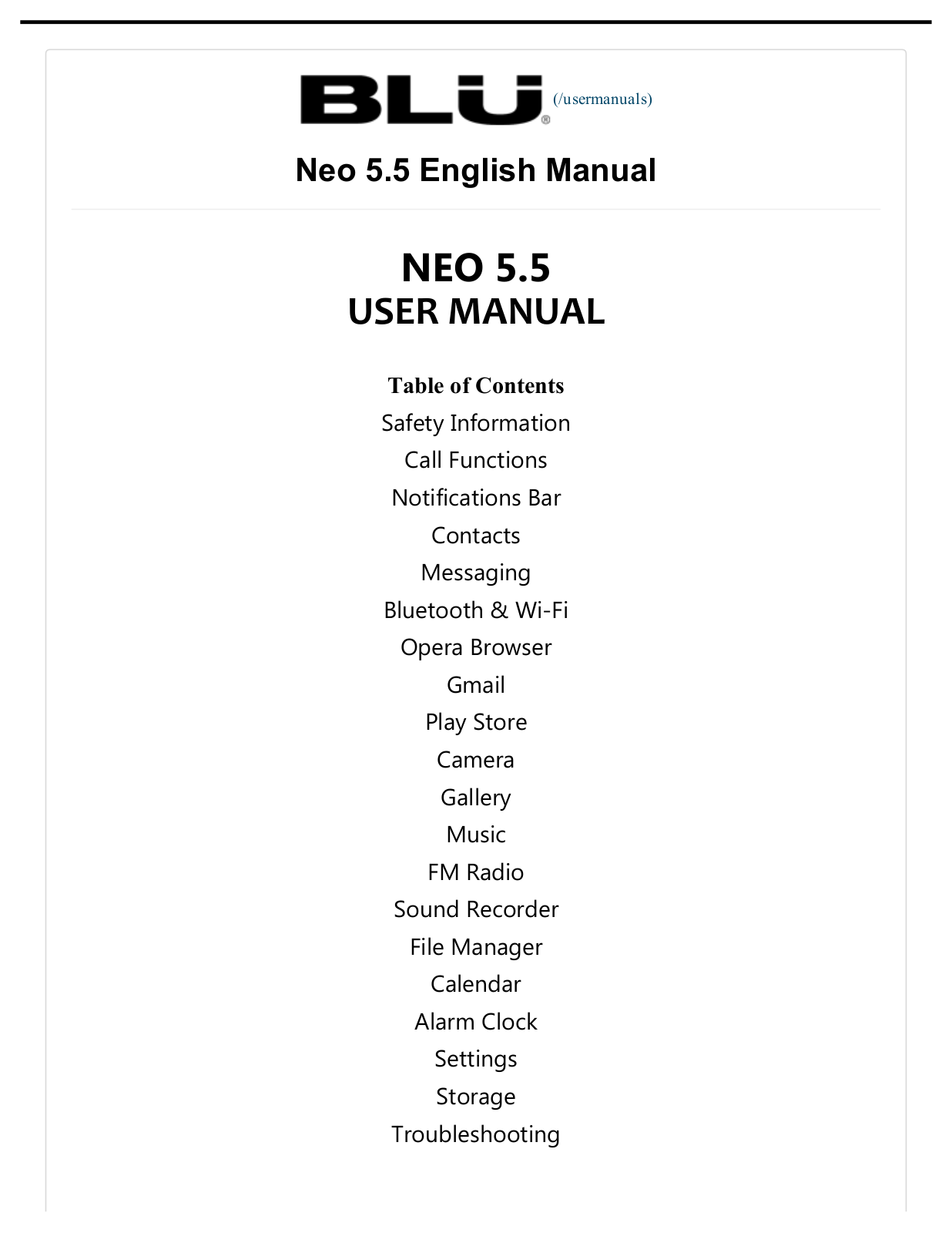 BLU N030L User manual