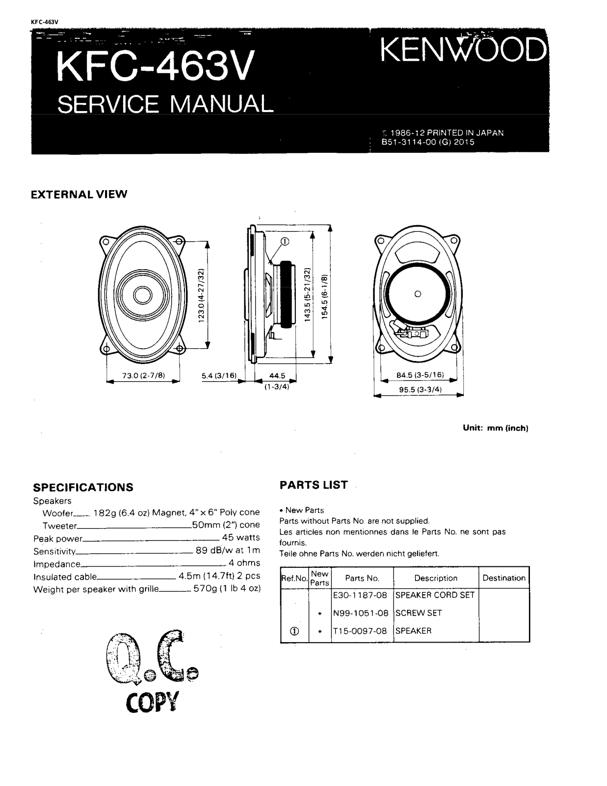 Kenwood KFC-463V Service Manual