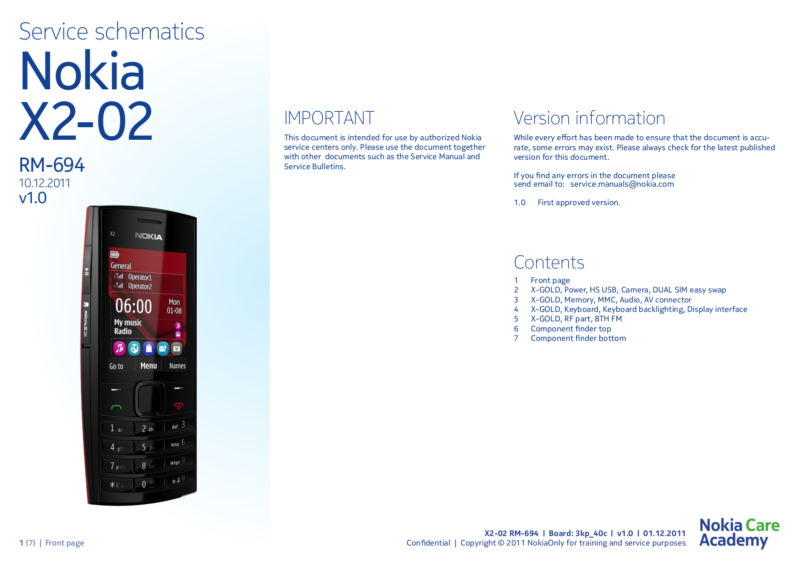 Nokia X2-02, RM-694 Service Schematics