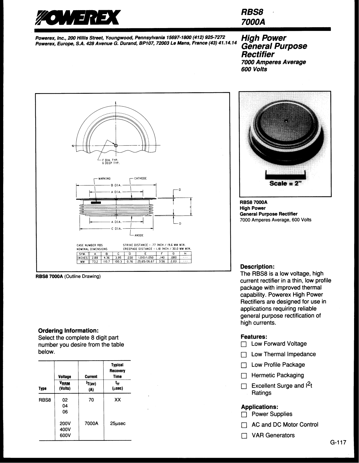 POWEREX RBS80270, RBS80470, RBS80670 Datasheet