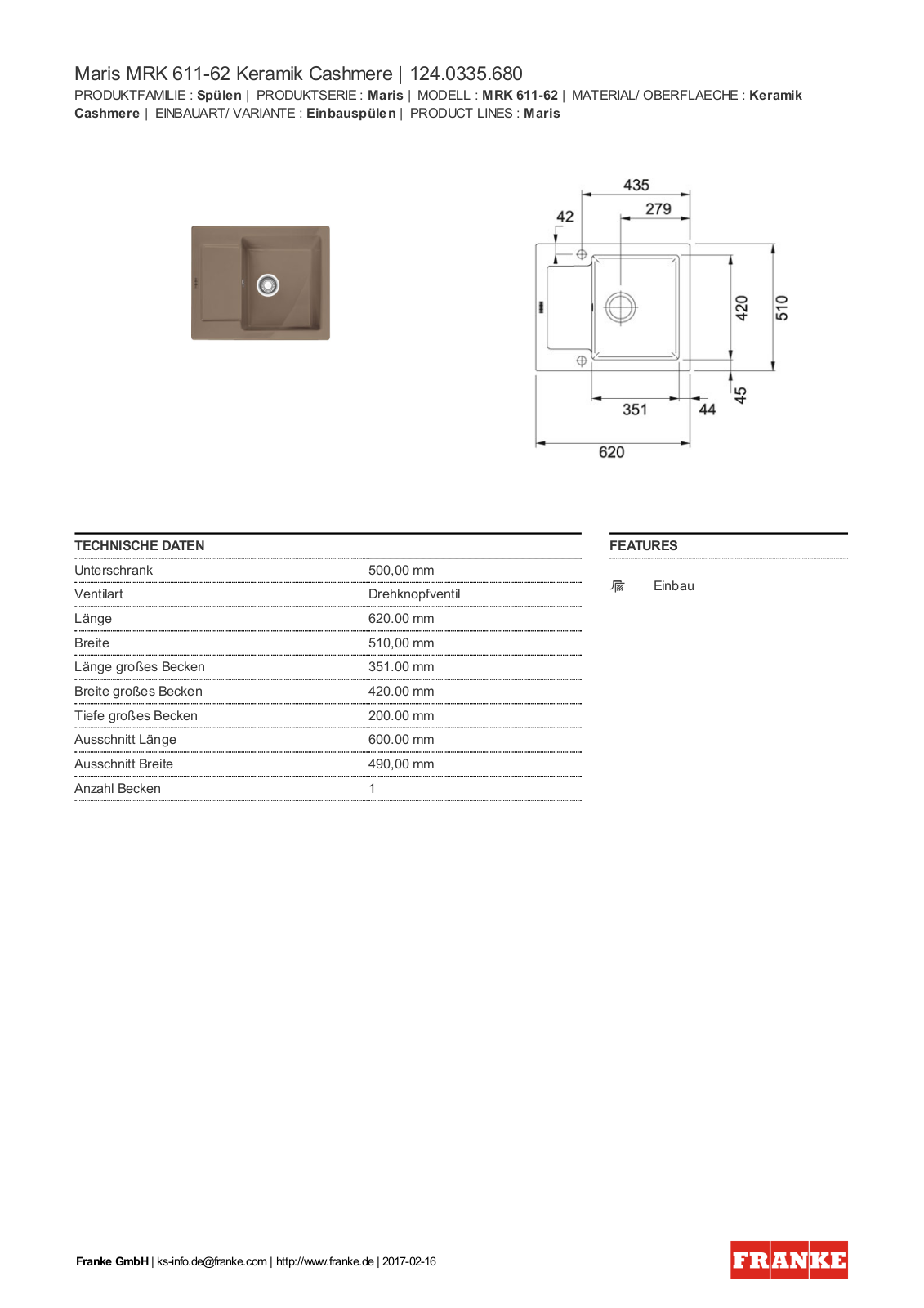 Franke 124.0335.680 Service Manual