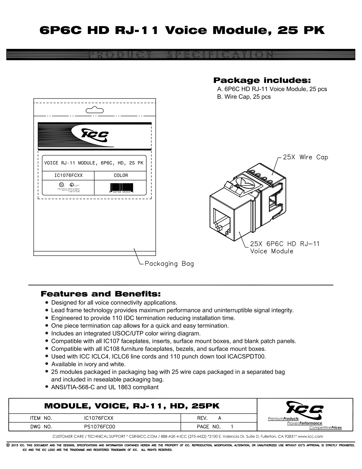 ICC IC1076FCIV, IC1076FCWH Specsheet