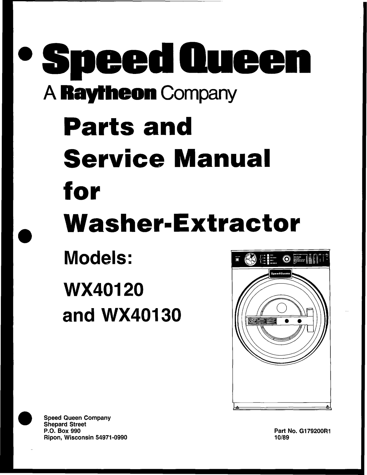 Speed Queen wx40120, wx40130 Parts And Service Manual