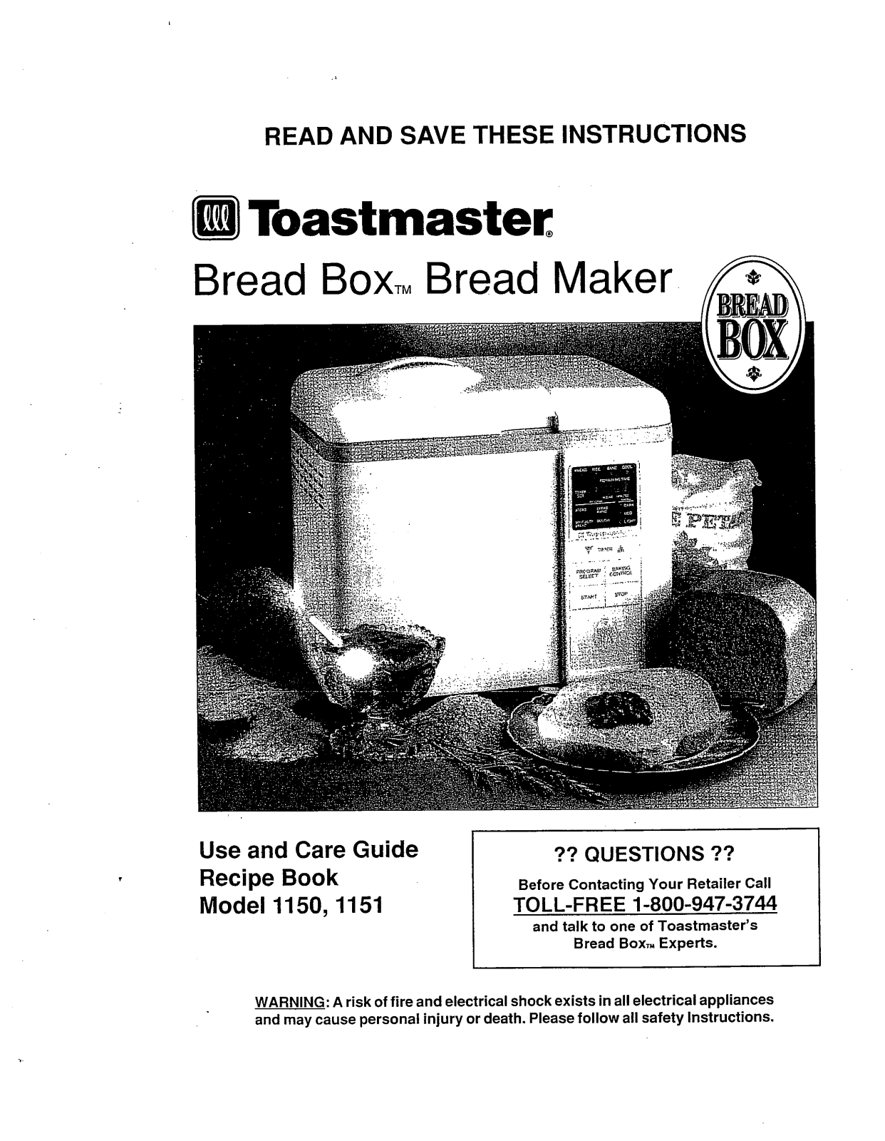 Toastmaster Bread Box 1150, Bread Box 1151 Use And Care Manual