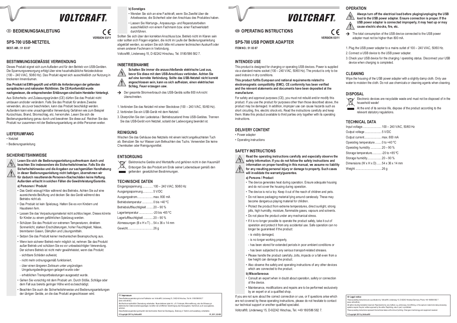 VOLTCRAFT SPS-700 Operating Instructions