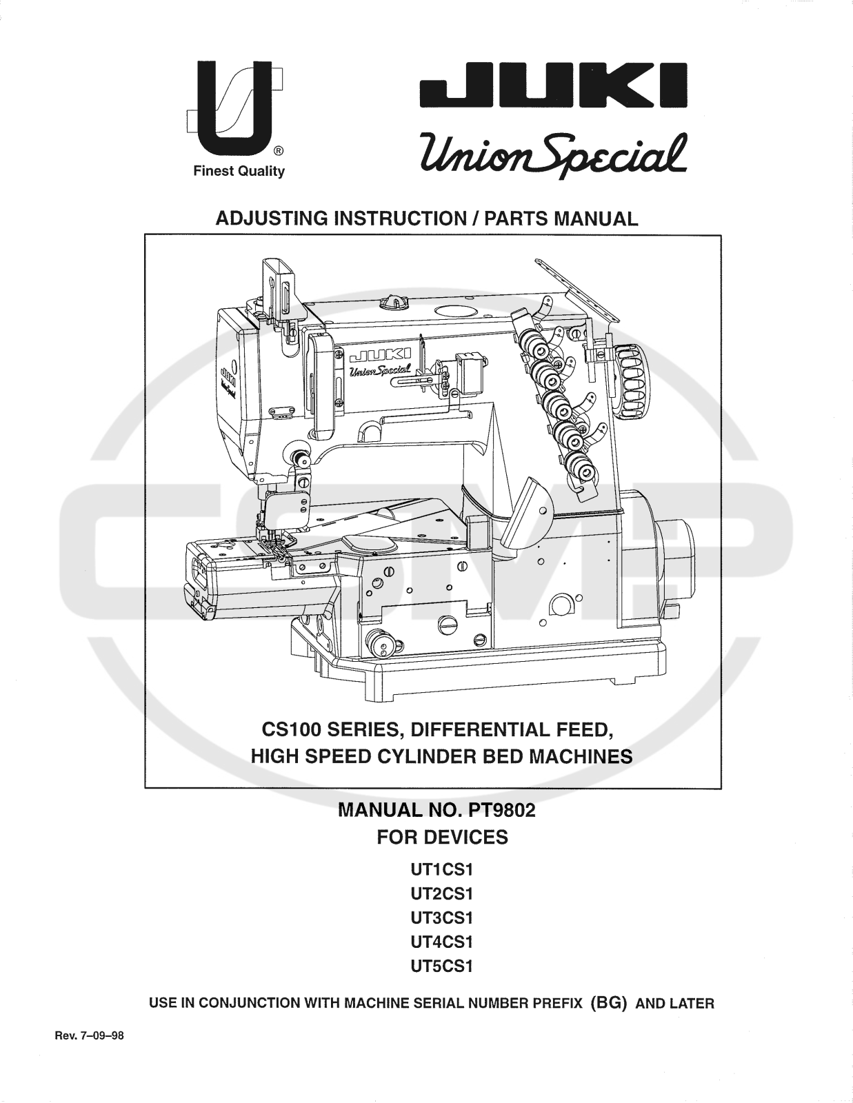 Union Special PT9802 Parts Book