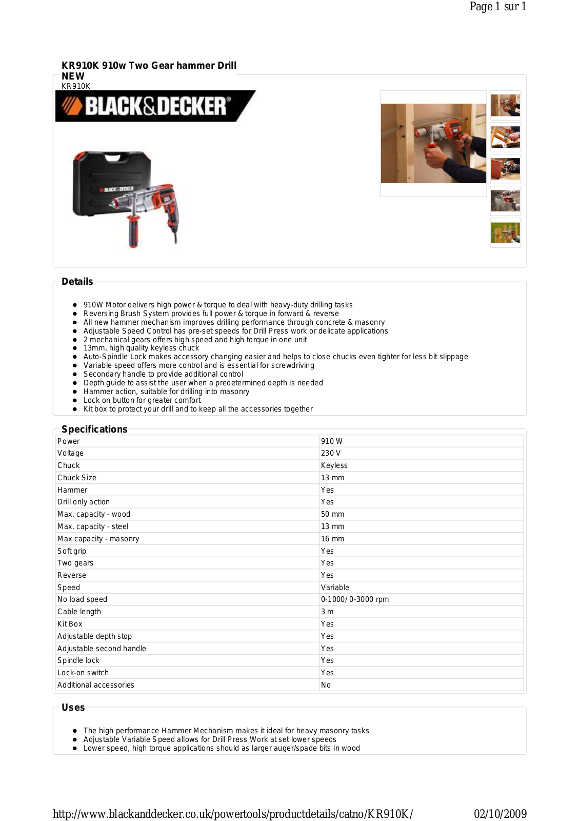 Black & decker KR910K DATASHEET