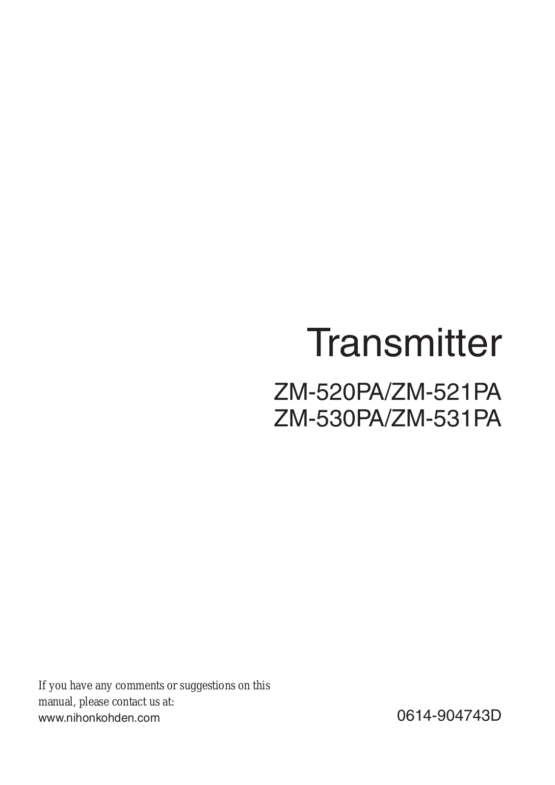 Nihon Kohden ZM 520PAA, ZM 530PAA, ZM 531PAA, ZM 521PAA User Manual