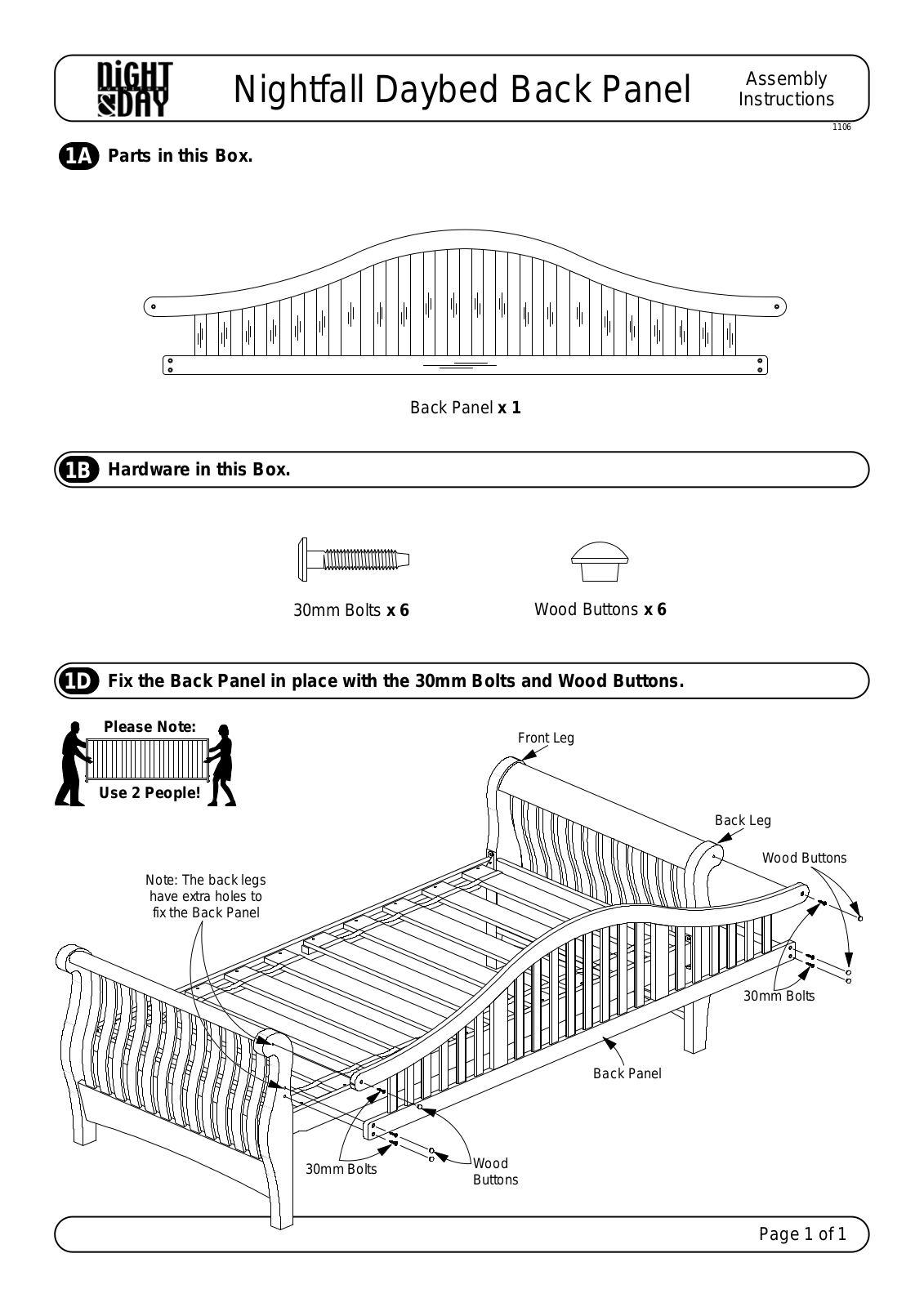 Night & Day Rosebud Daybed Back Panel Assembly Instruction