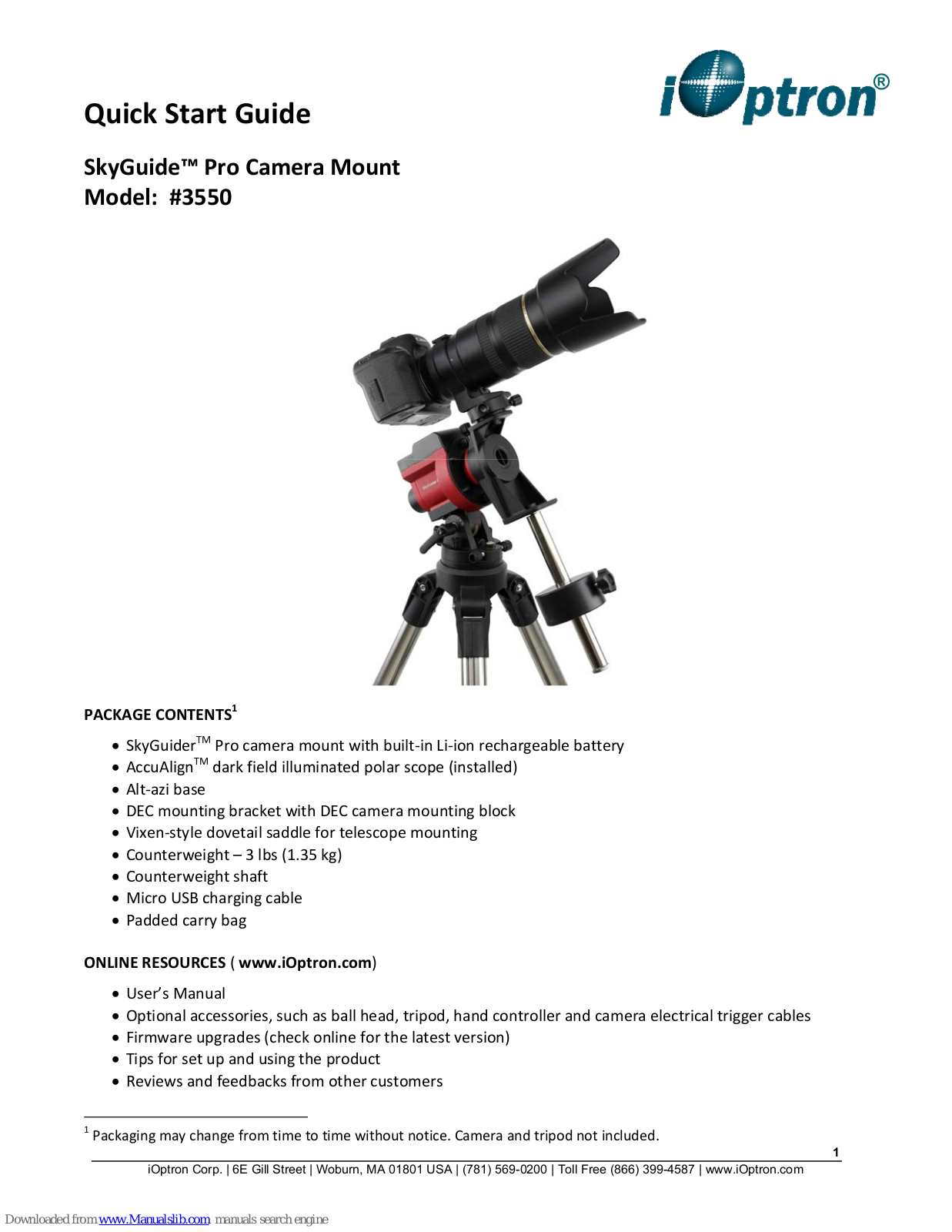 iOptron SkyGuide Pro 3550 Quick Start Manual - ManualMachine.com