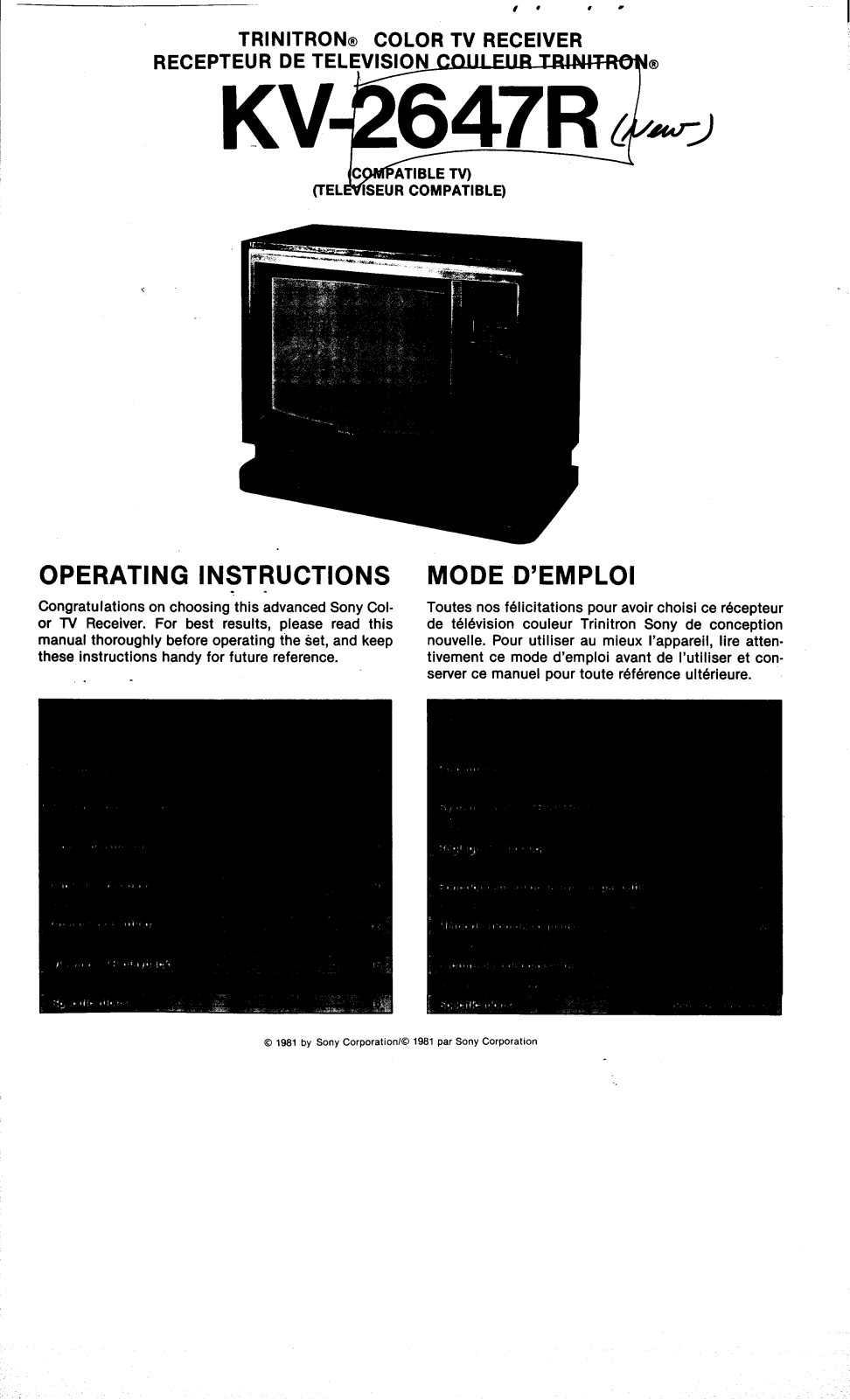 Sony KV-2647R Operating Manual