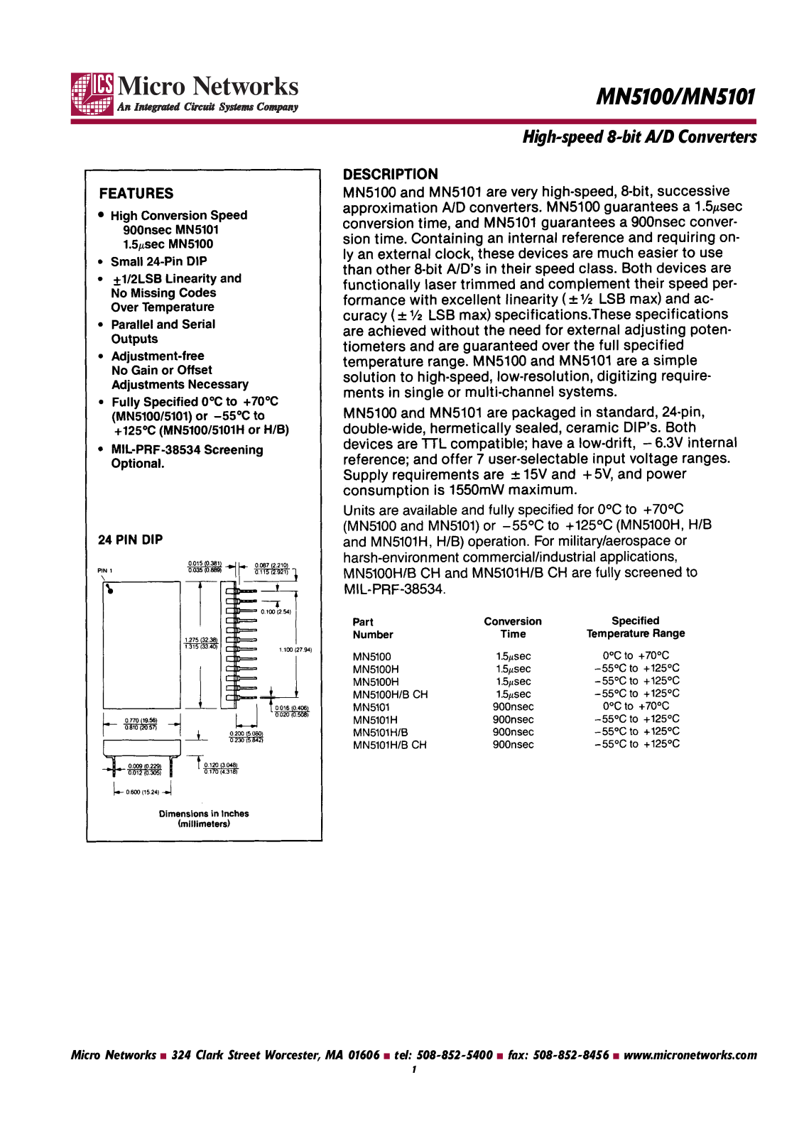 Micronetworks MN5101, MN5101H, MN5101H-B, MN5101H-BCH, MN5100H-BCH Datasheet