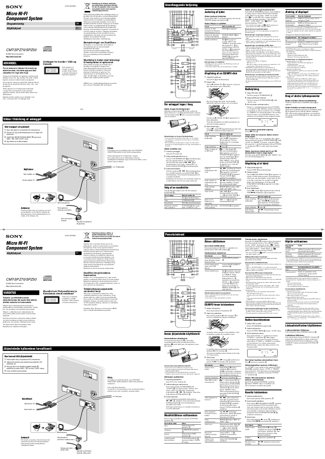 Sony CMT-SPZ70, CMT-SPZ50 Operating Manual