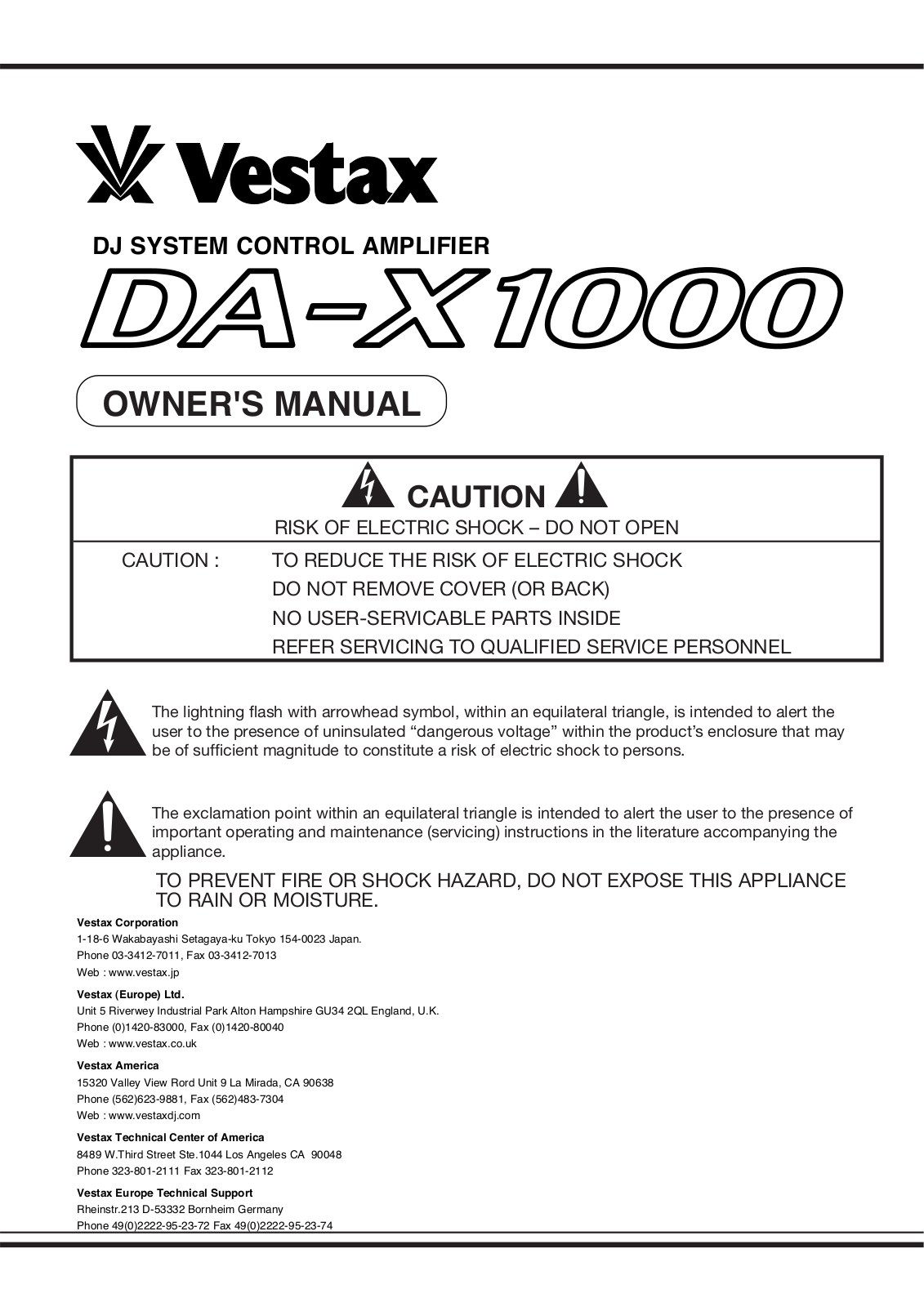 Vestax DA-X1000 User Manual