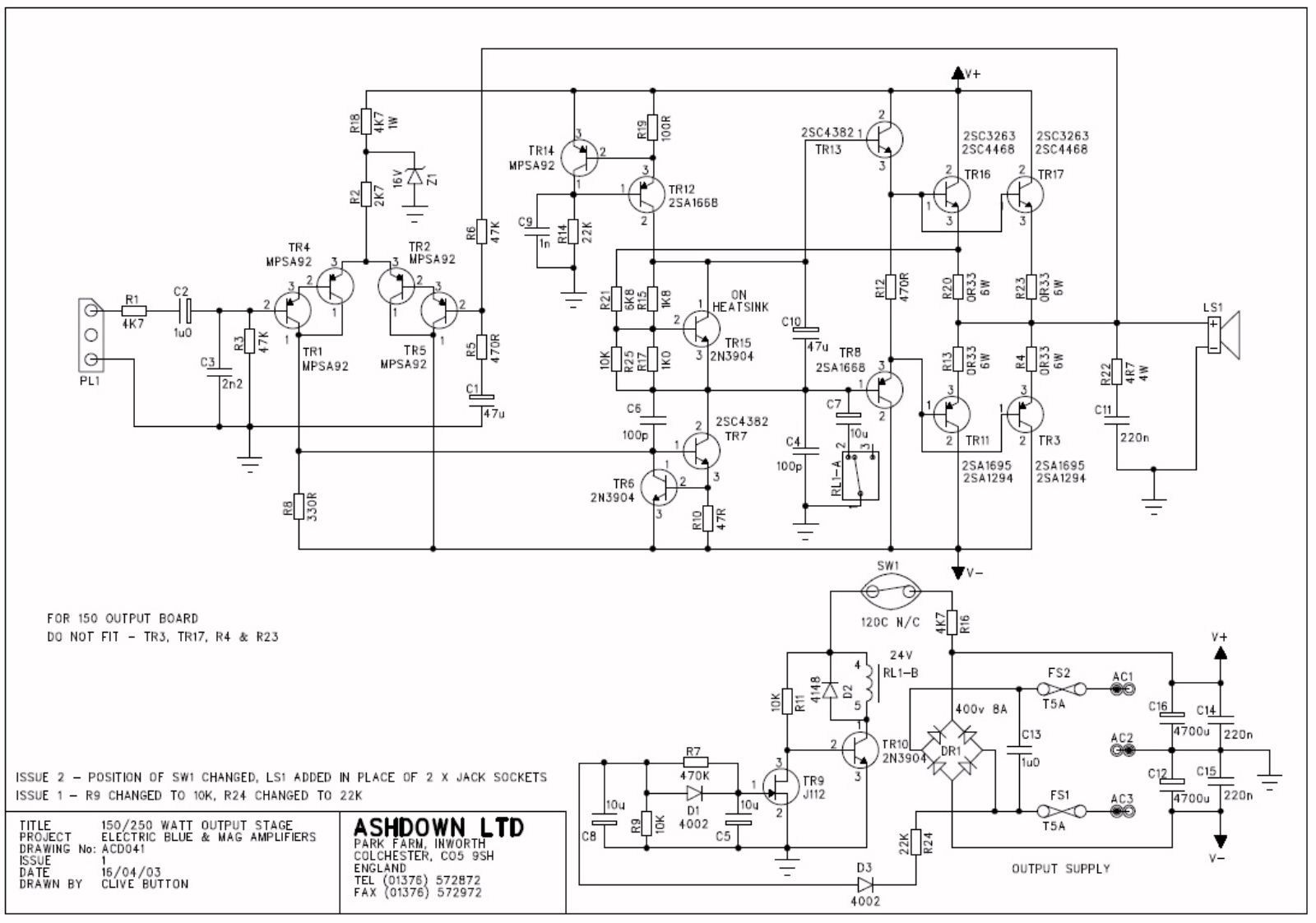 Ashdown Electric blue 150 Schematic