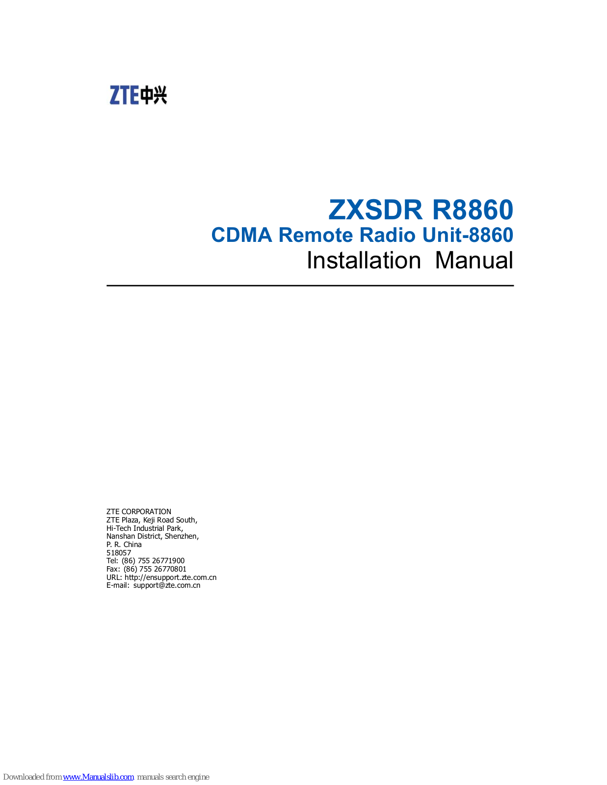 Zte ZXSDR R8860 Installation Manual