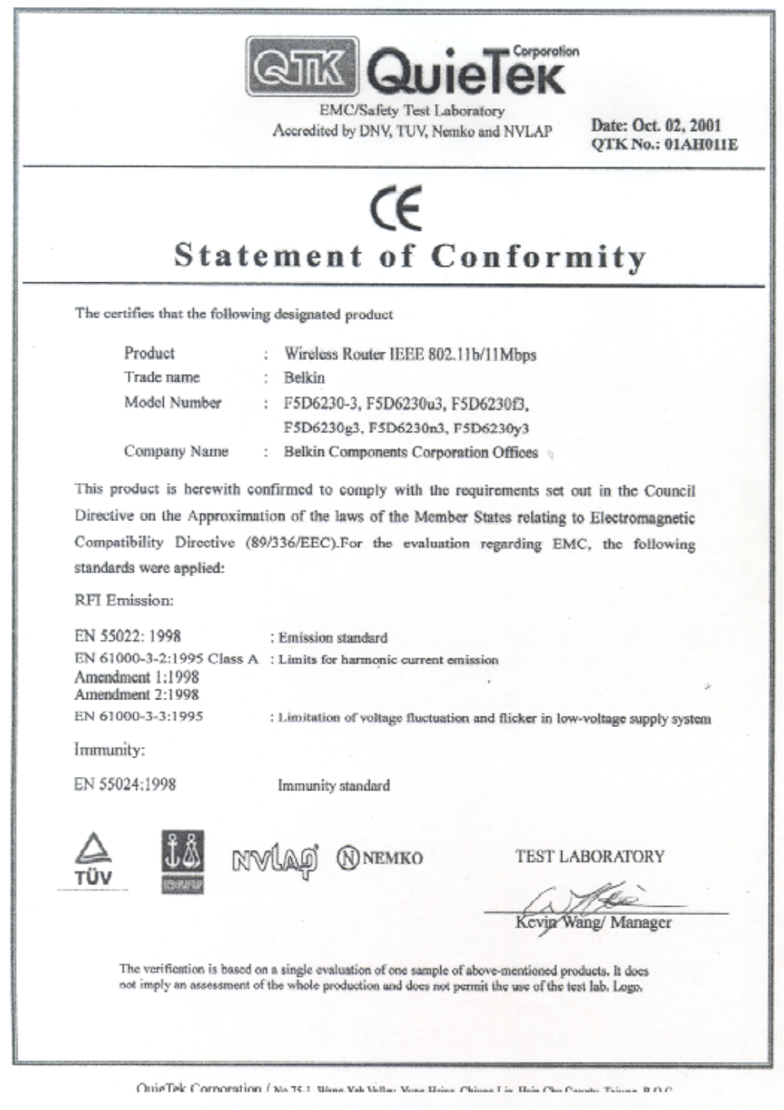 Belkin F5D6230-3CE2 User Manual