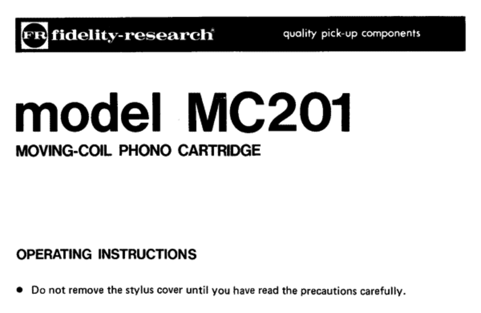 Fidelity Research MC-201 Owners manual