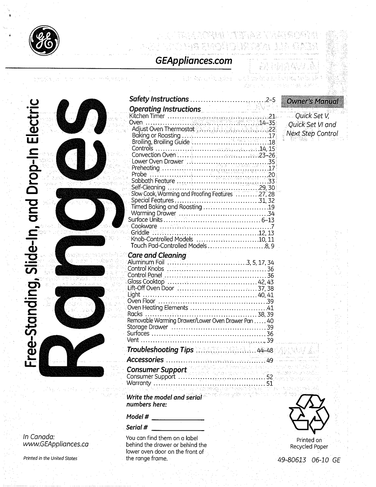 GE JB870SR2SS, JB870DR2WW, JB870DR2BB Owner’s Manual