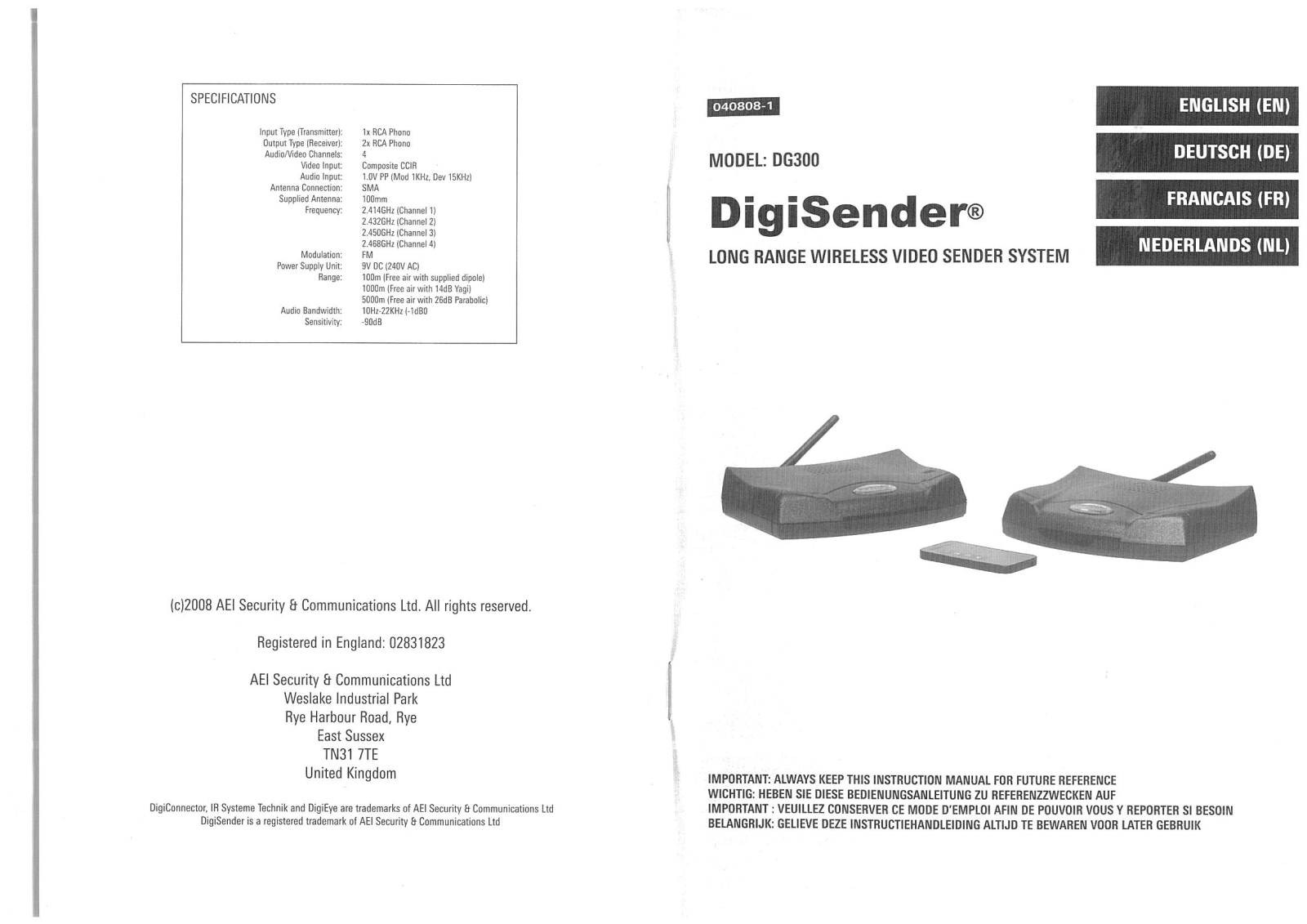 AEI DG300 User manual