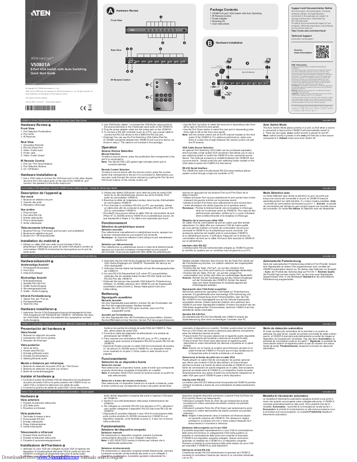 ATEN VanCryst VS0801A Quick Start Manuals