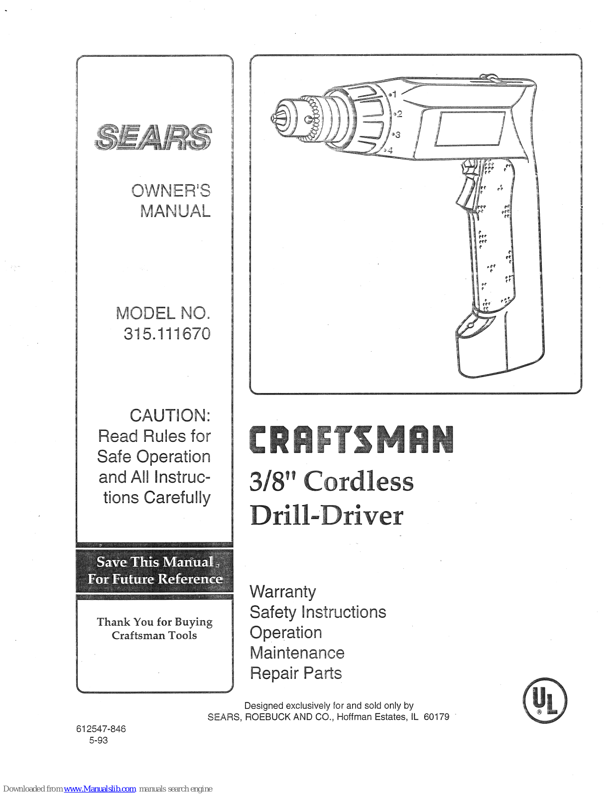 Craftsman 315.111670 Owner's Manual