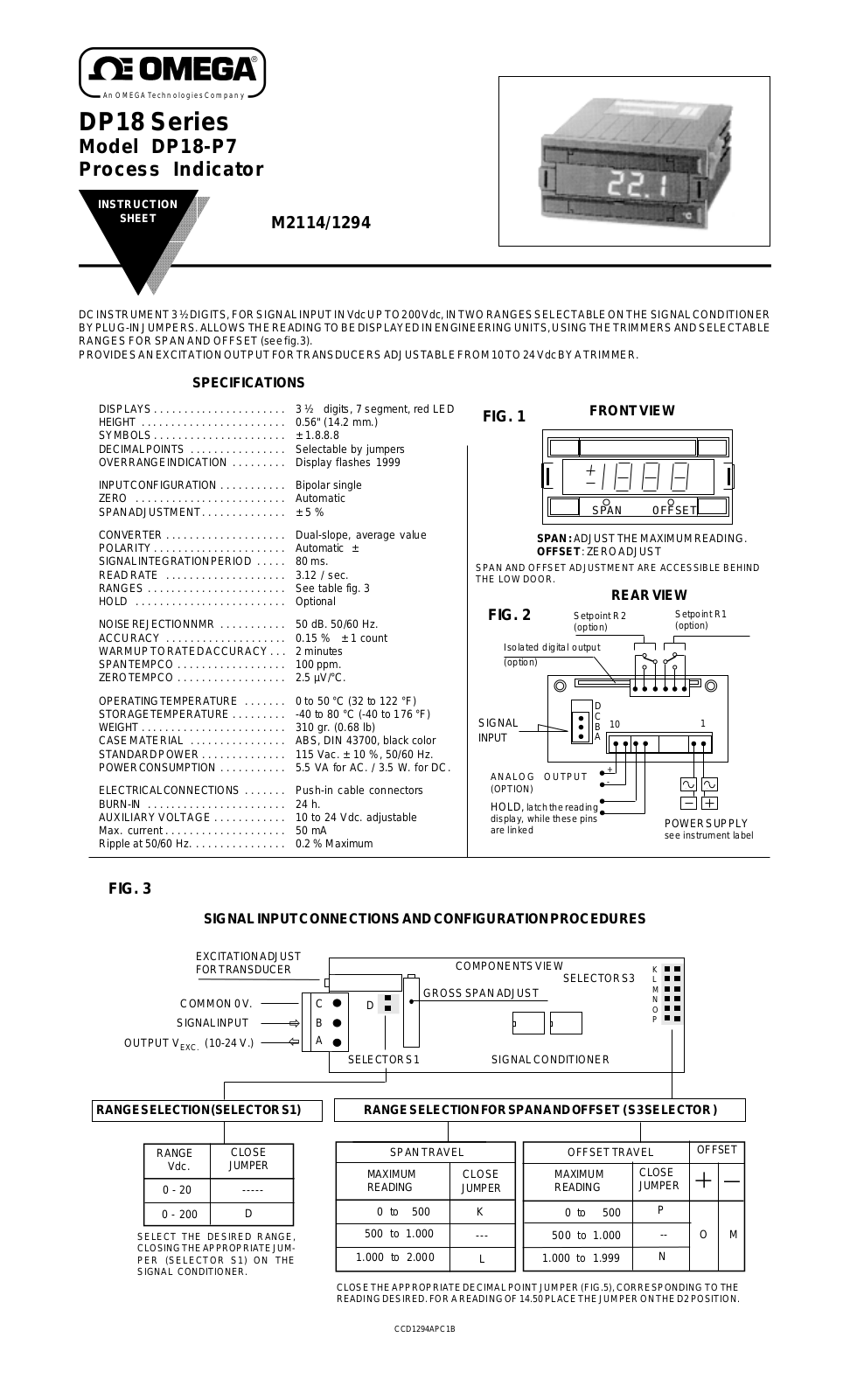 Omega Products DP18-P7 Installation  Manual