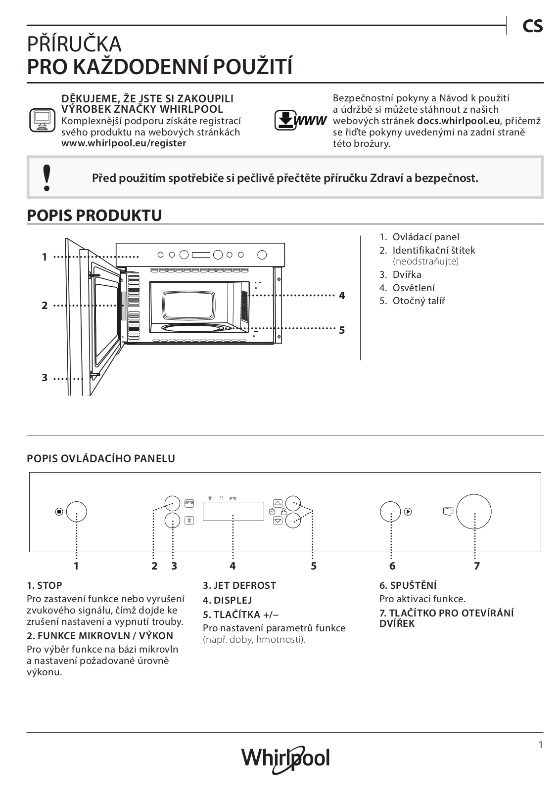 WHIRLPOOL AMW 440/IX Daily Reference Guide