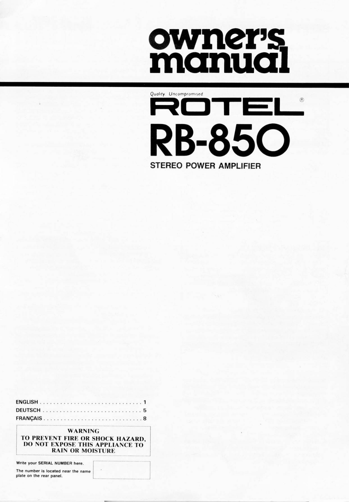 Rotel RB-850 User Manual