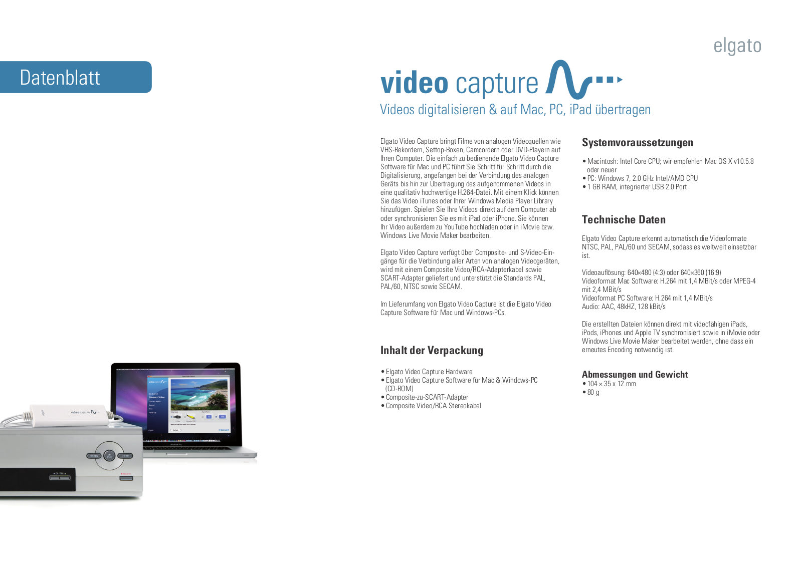 Elgato VIDEO CAPTURE DATASHEET