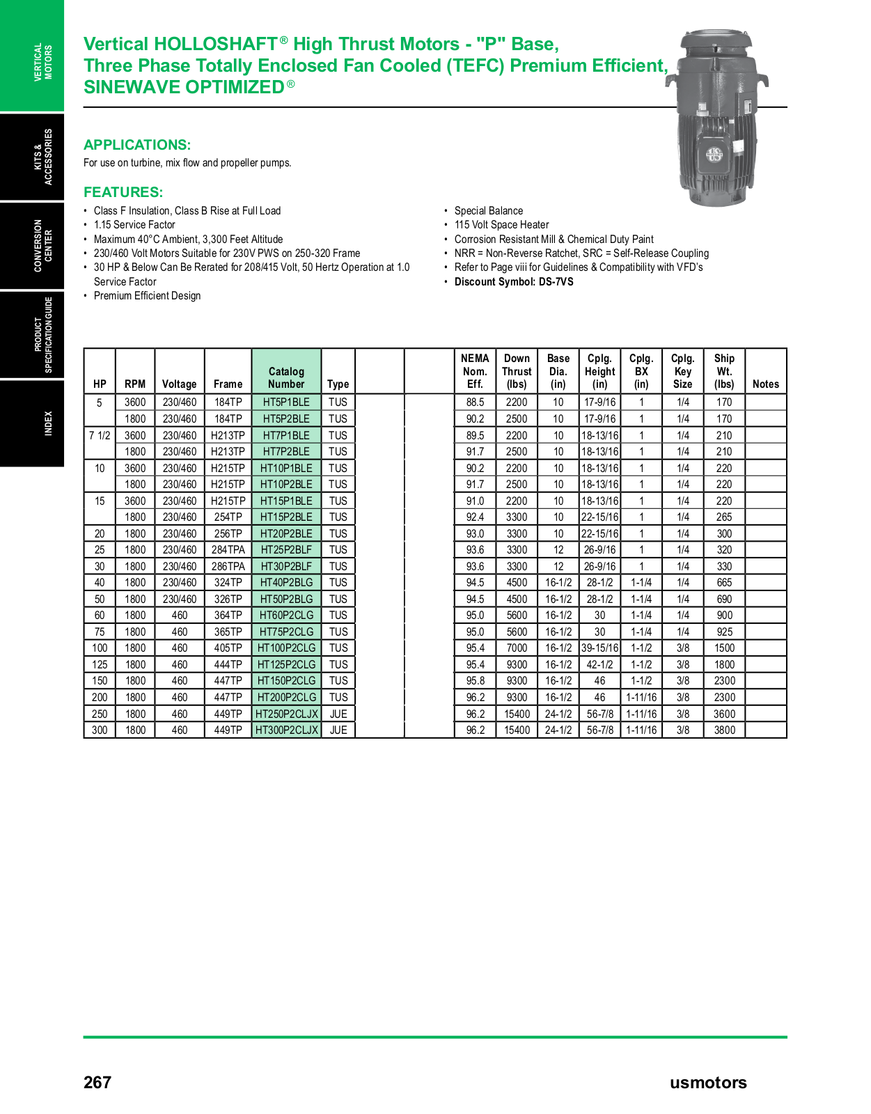 US Motors Vertical HOLLOSHAFT® High Thrust Motors Catalog Page