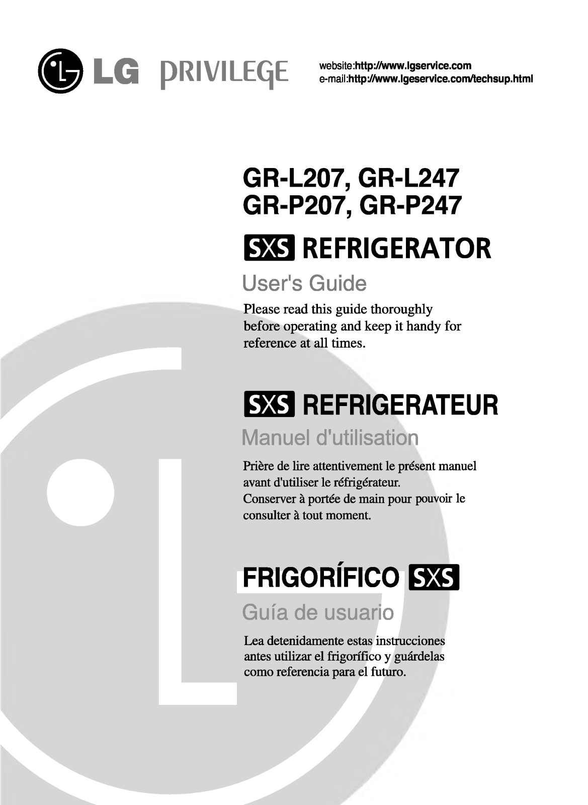 LG GR-L207WW, GR-L247WW, GR-L247W User Manual