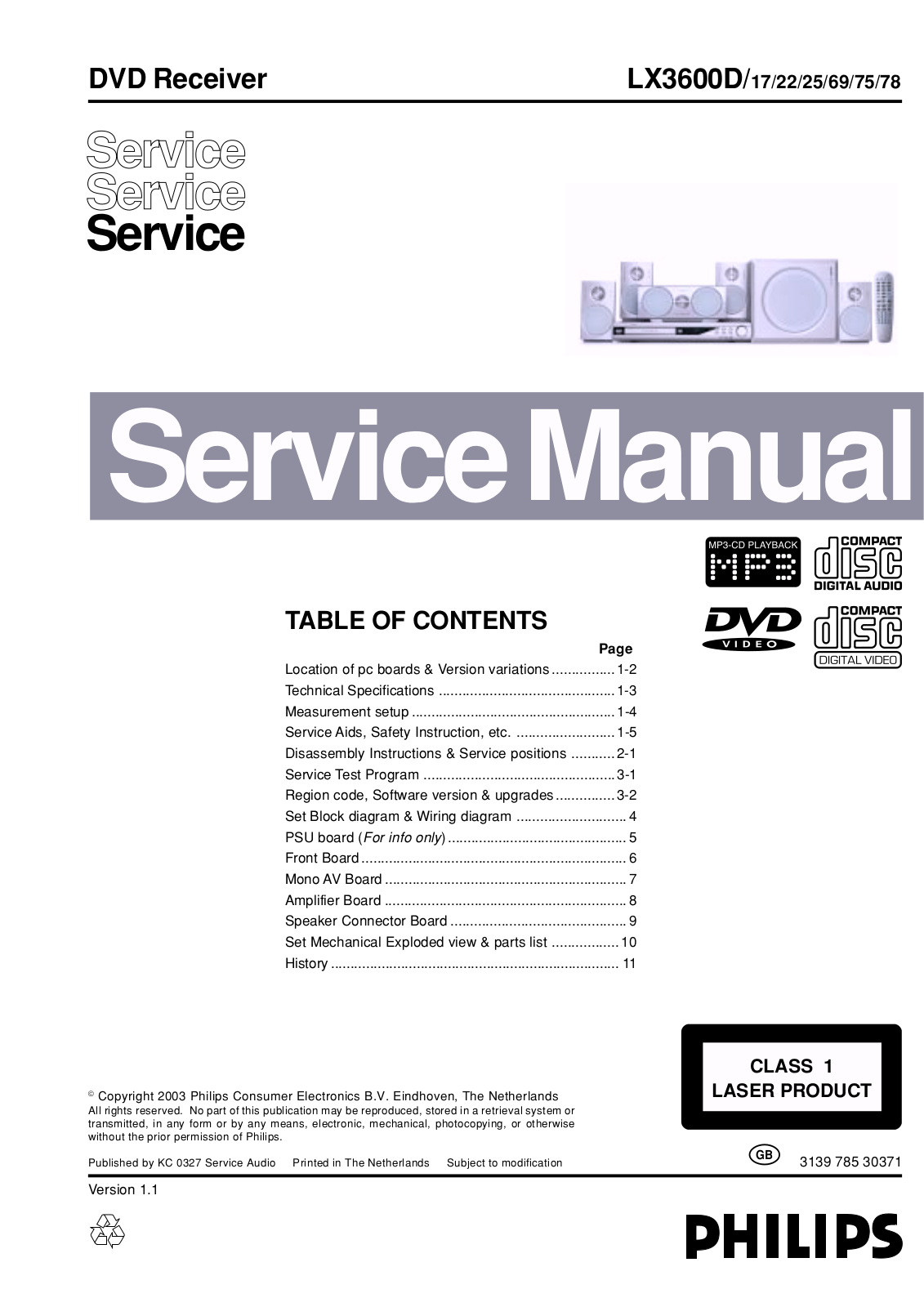 Philips LX3600D-17, LX3600D-22, LX3600D-25, LX3600D-69, LX3600D-75 Service Manual