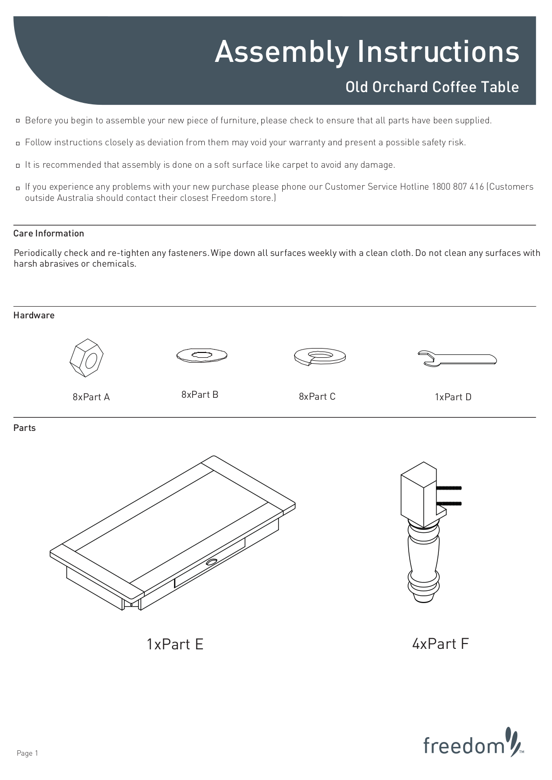 Freedom Old Orchard Coffee Table Assembly Instruction