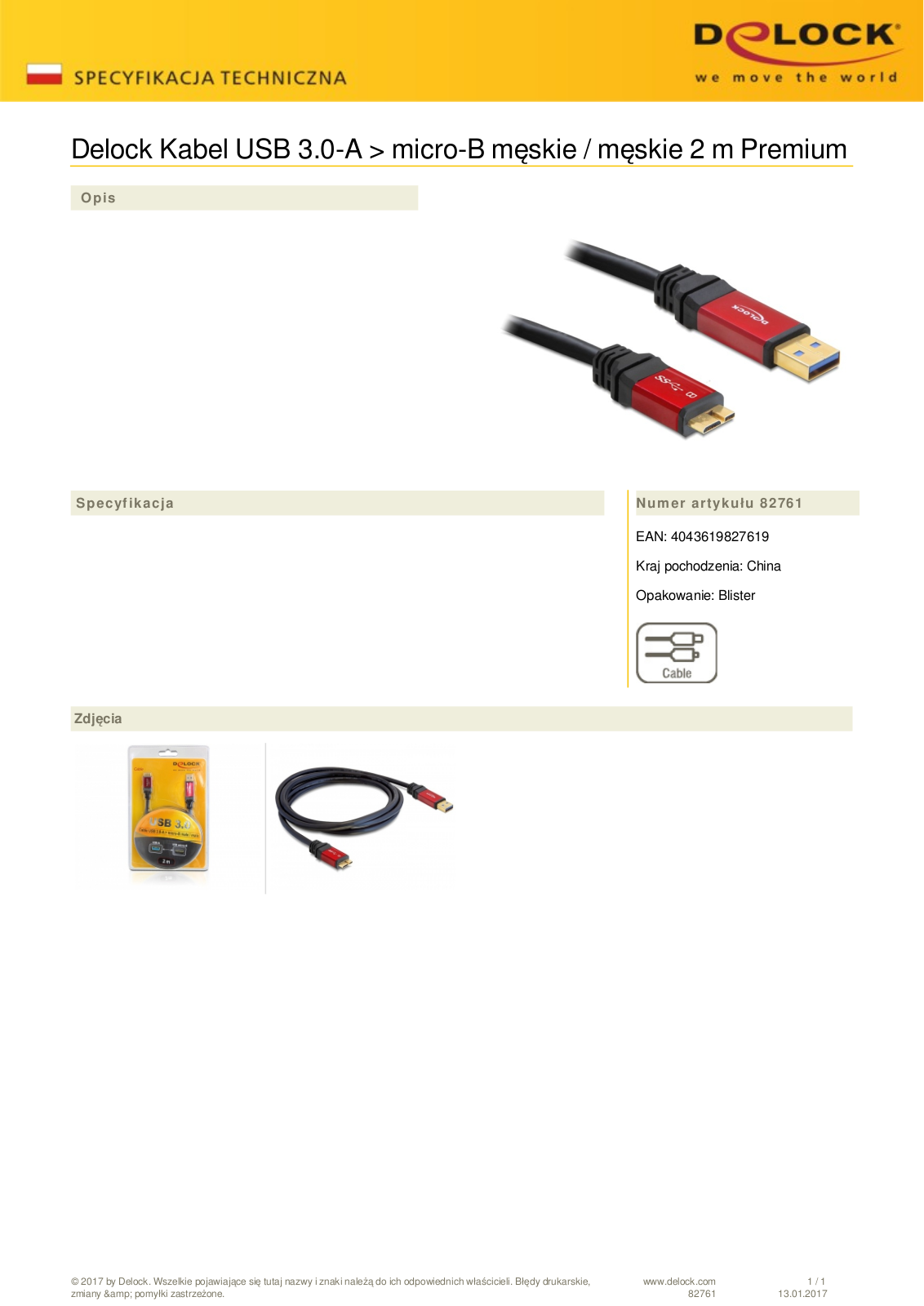 DeLOCK Premium USB-A 3.0 to USB 3.0 micro-B adapter cable, 2m User Manual