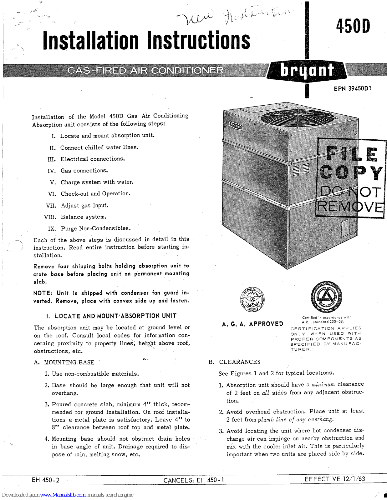 Bryant 36-450D, 54-450D Installation Instructions Manual