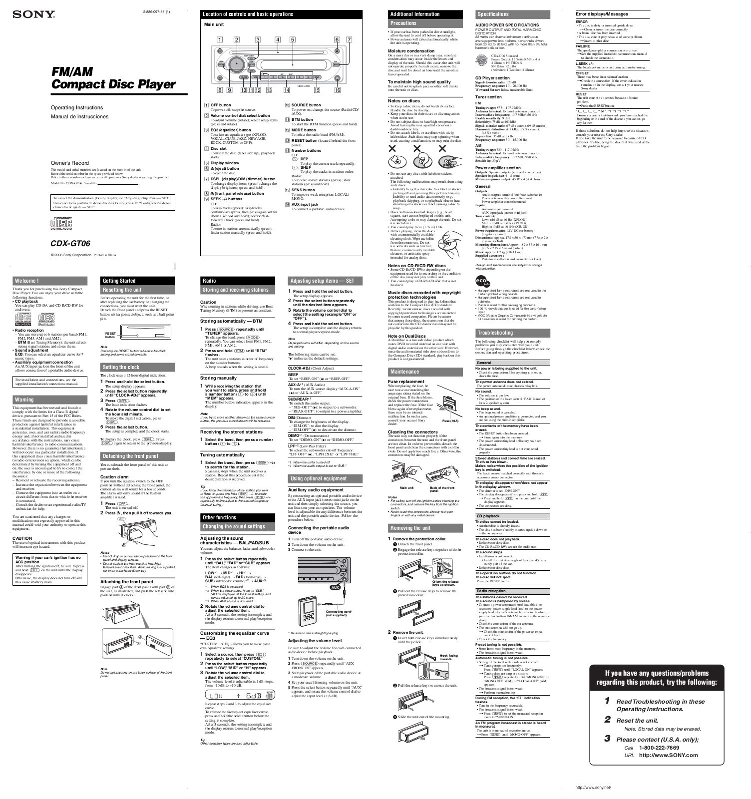 Sony CDX-GT06 User Manual