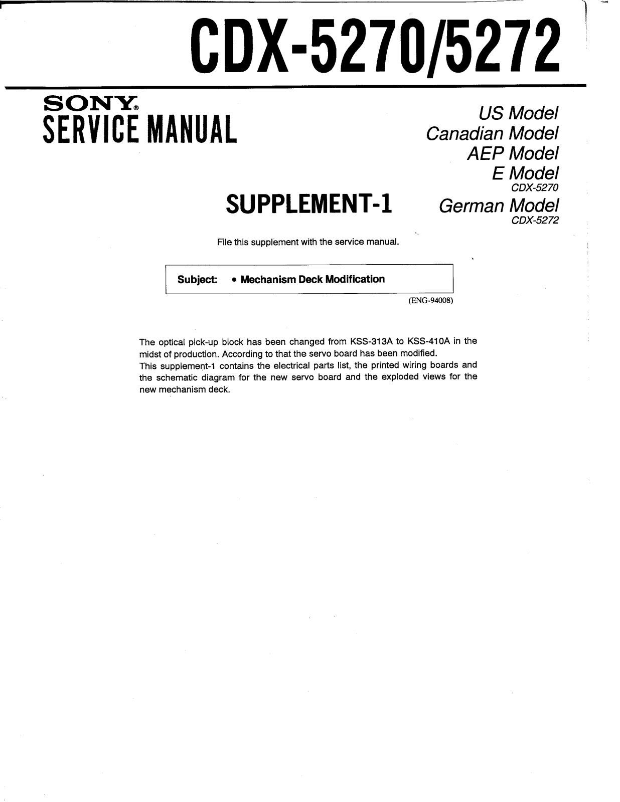 Sony CDX-5272, CDX-5270 Service manual