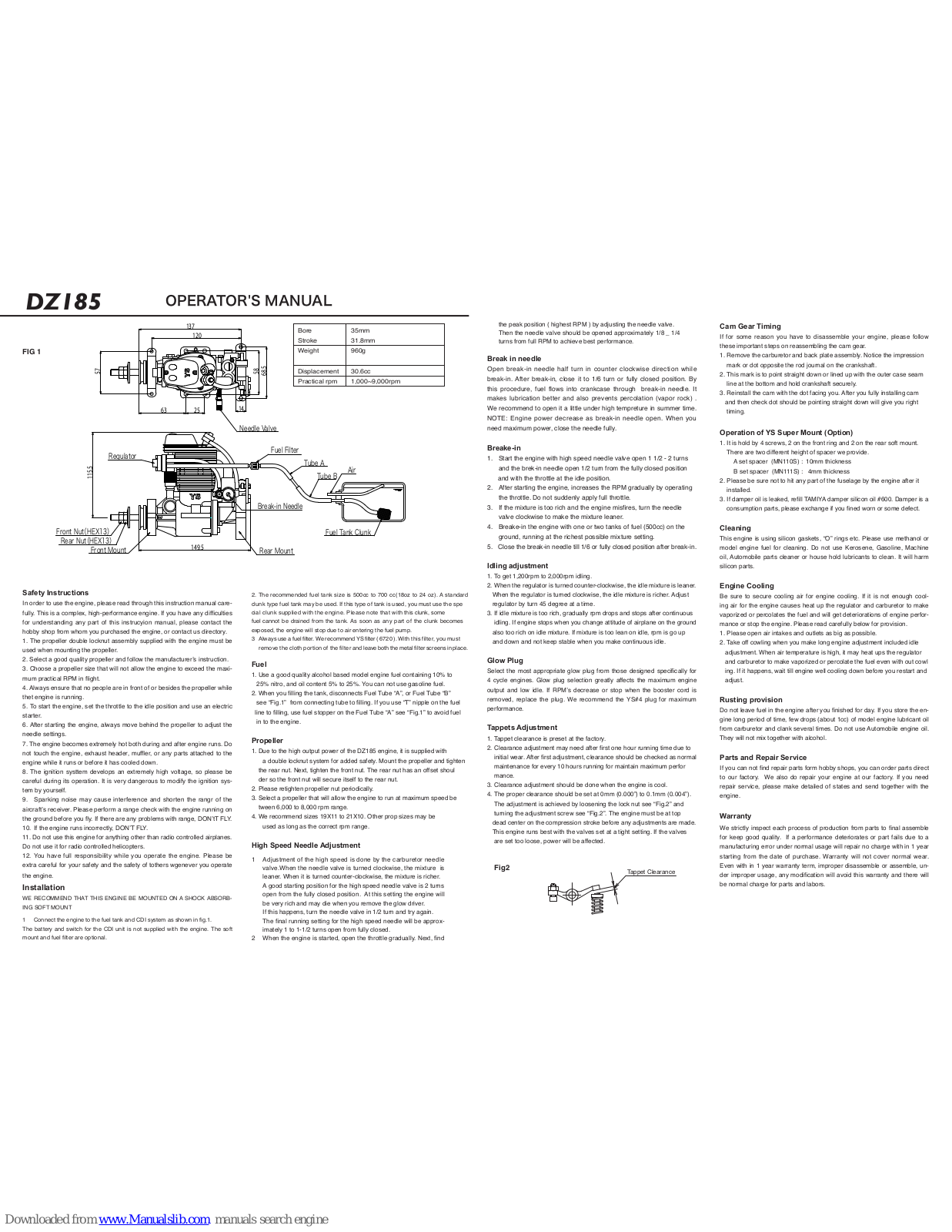 YAMADA DZ185 Operator's Manual