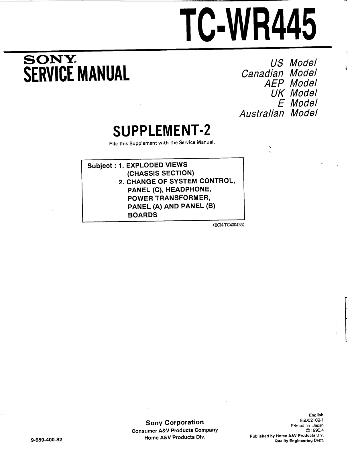 Sony TCWR-445 Service manual
