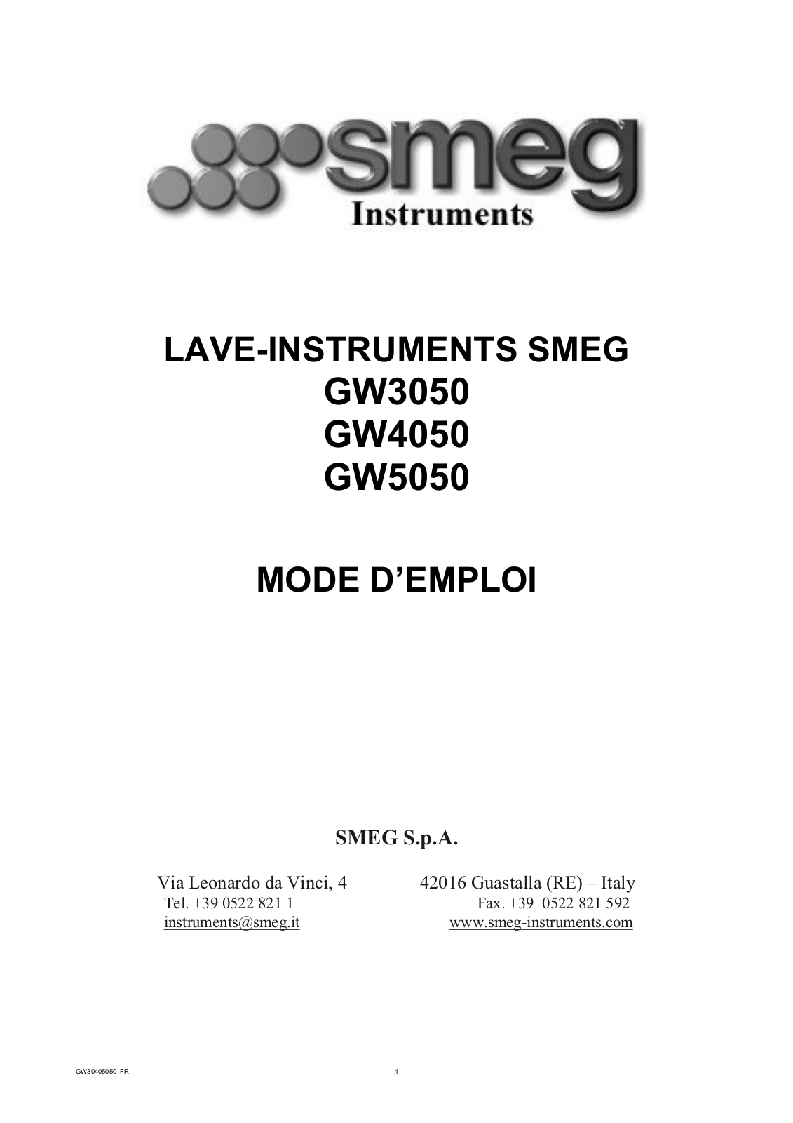 SMEG GW3050B, GW3050P, GW4050H, GW4050H60, GW5050-60 User Manual