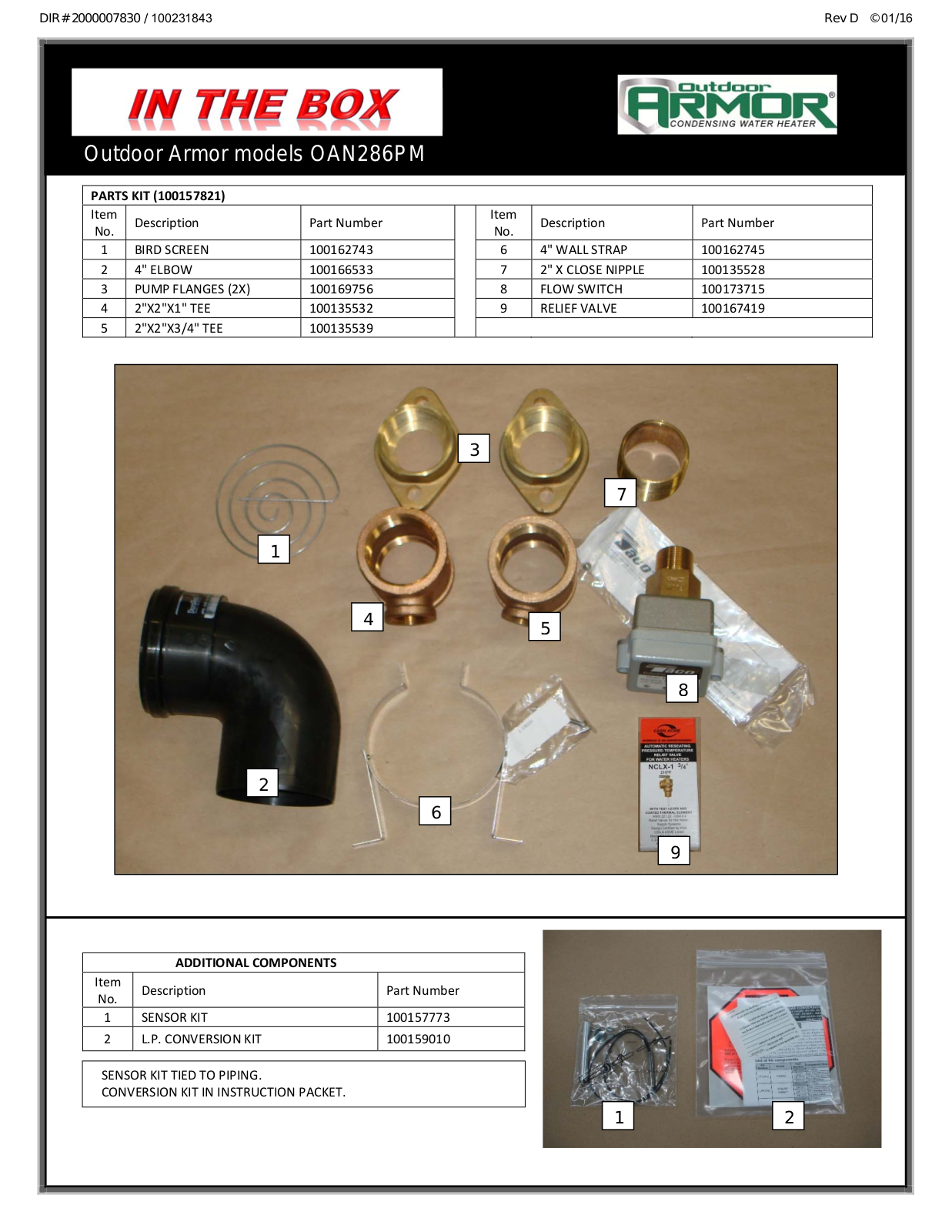 Lochinvar OAN286PM Parts List