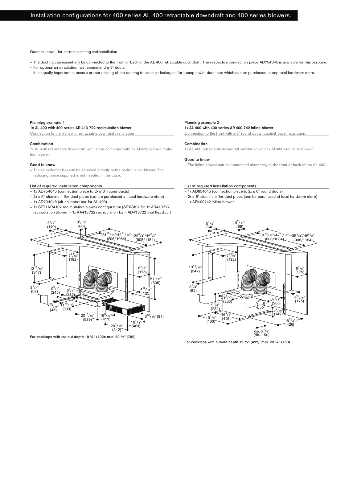 Gaggenau AR400743, AR400742, AR401742 Installation configurations