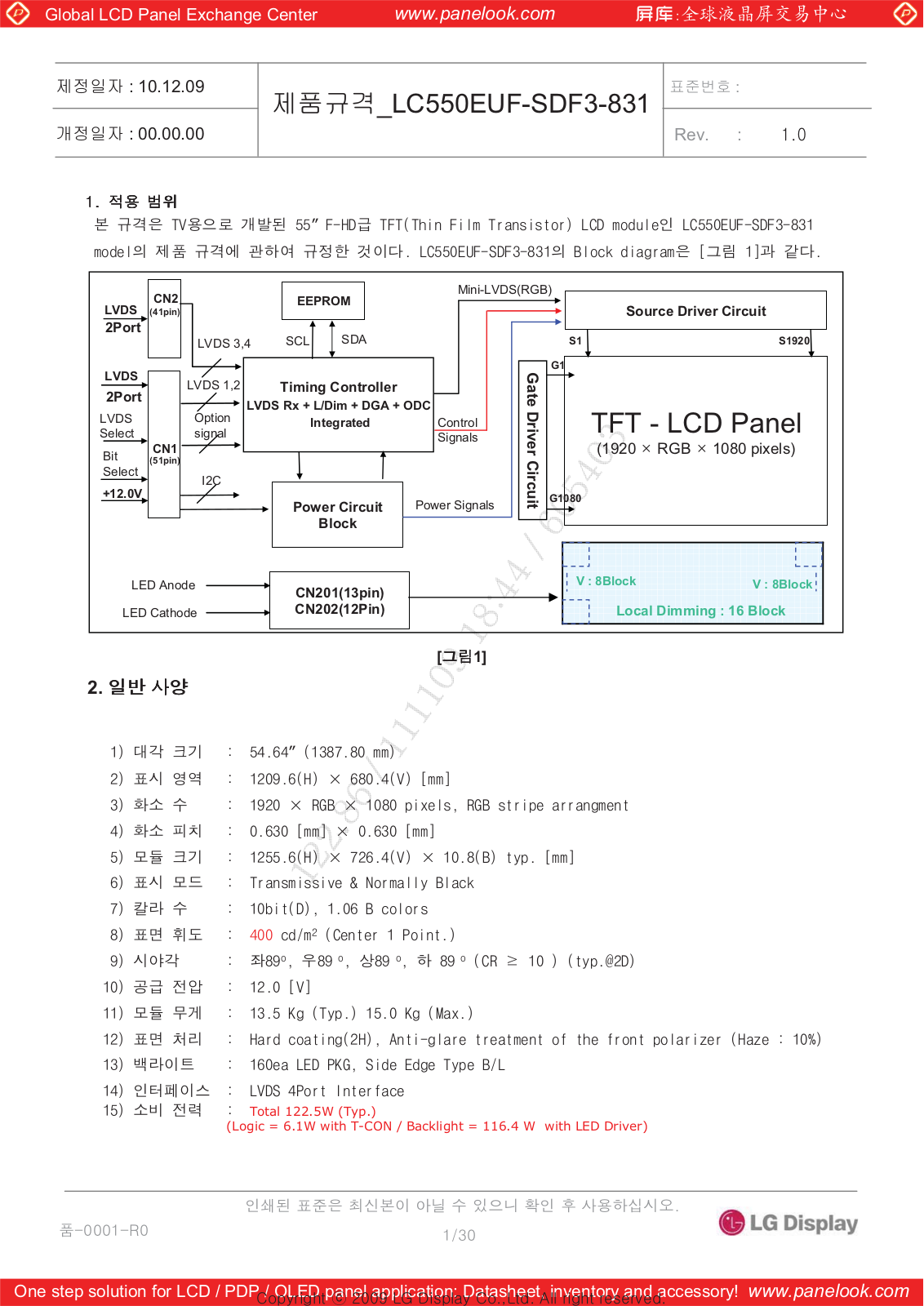 LG Display LC550EUF-SDF3 Specification