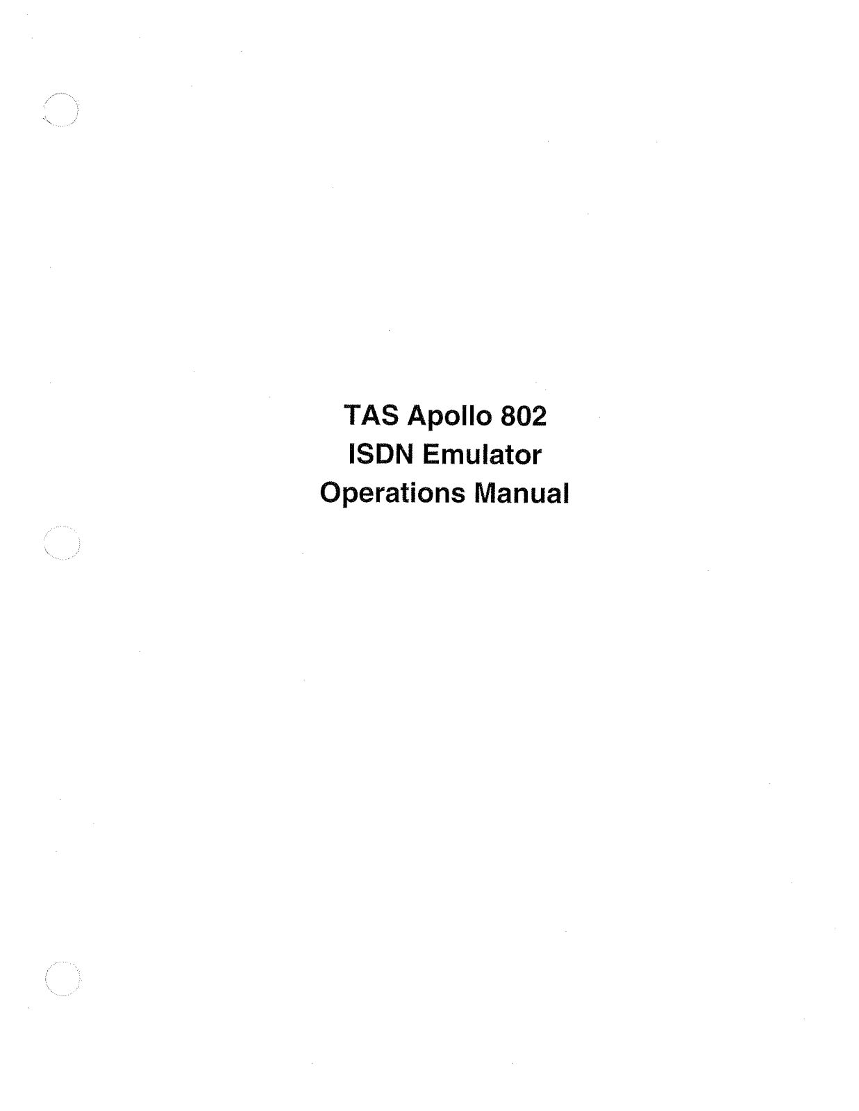 Telecom Analysis Systems TAS Apollo 802 User Manual